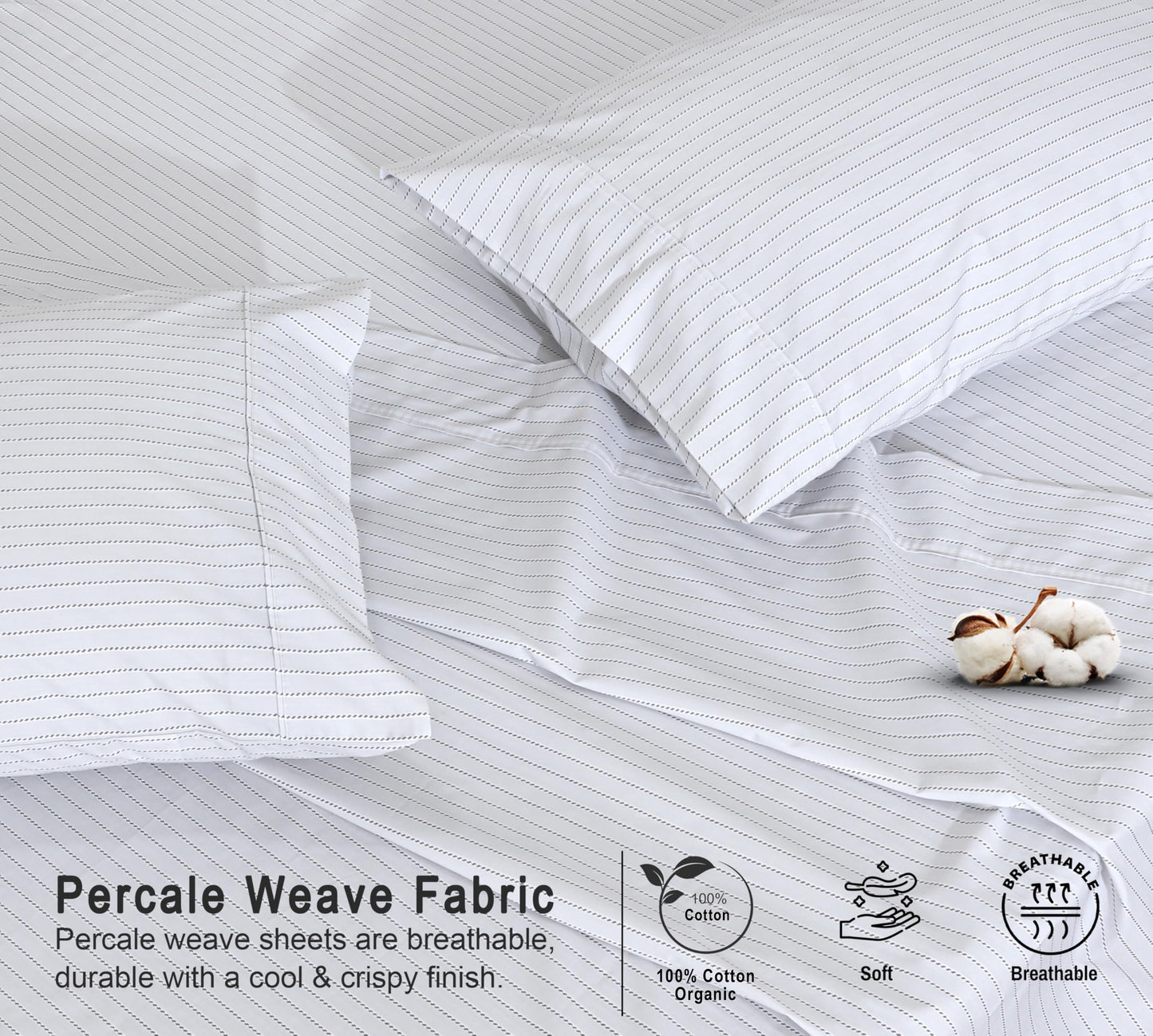 RUVANTI 100% Cotton Organic Percale Sheets Full Size – Crisp Cooling Bed Sheets for Hot Sleepers, Deep Pocket 15”, Soft Peach Finish, Breathable & Durable Hotel-Style 4 Pcs, Construction Line