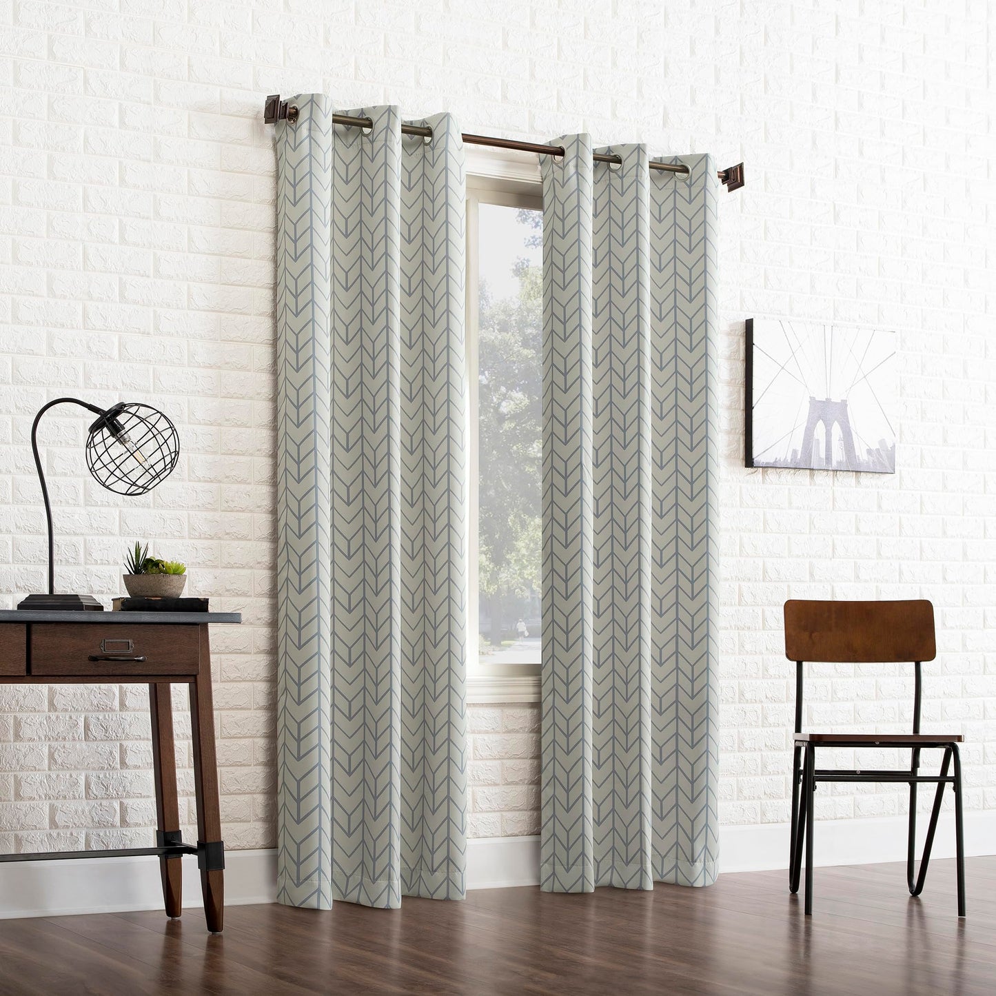 Sun Zero Kenwood Chevron Blackout Grommet Curtain Panel, Stone, 40"W x 84"L (1 Panel)