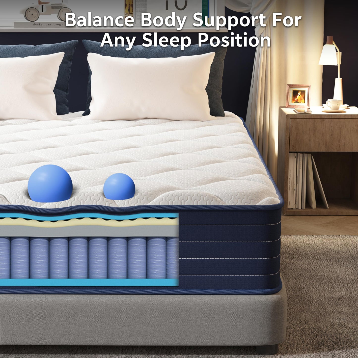 MOLPHIT Queen Mattress,12 Inch Queen Size Mattrress with 7-Zone Hybrid Queen Bed Mattresses,Pocket Sprung with Medium Firm for Body Support & Pressure Relief - 60 * 80in
