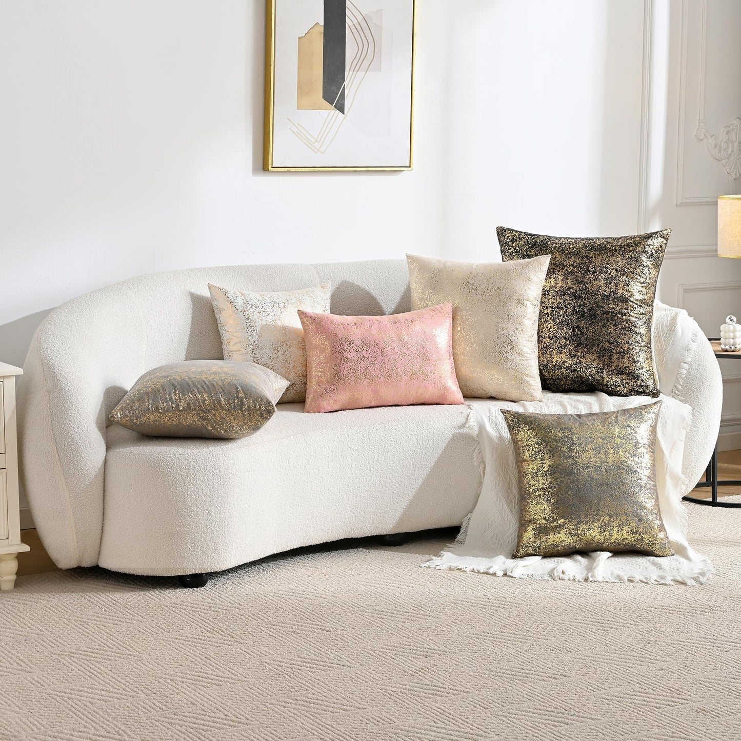 JELLYMONI Sparkling Decorative Pillow Covers Set of 2, Gold Glitter Throw Pillows Cover 18 x 18 Inch for Living Room Bed Sofa Couch, Morden Home Luxury Decor(18x18in,Gold White)