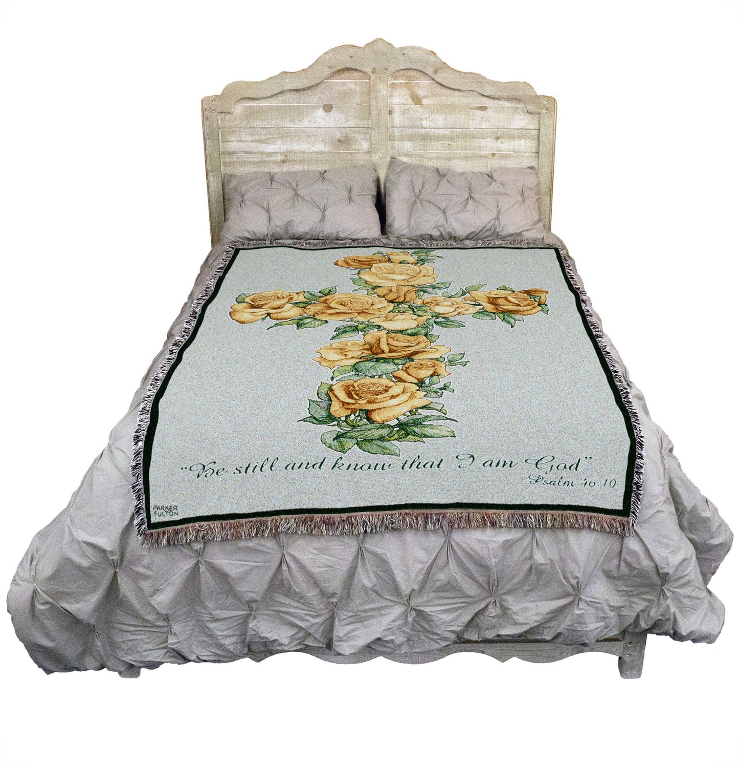 Yellow Rose Cross Blanket by Parker Fulton - Be Still And Know That I Am God - Scriptures Psalm 46:10 - Sympathy Bereavement Gift Tapestry Throw Woven from Cotton - Made in the USA (72x54)