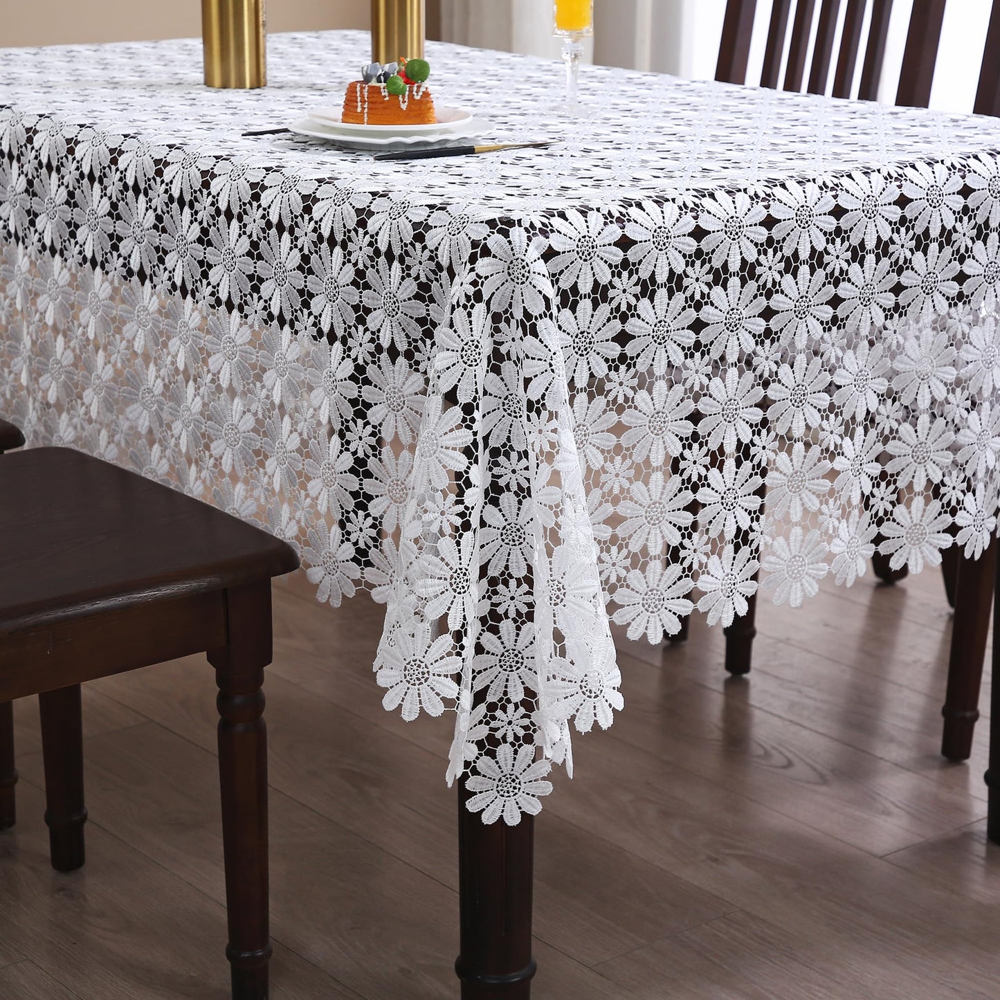 Lace Tablecloth Farmhouse Crochet Fabric White Table Cloth Rectangle Floral