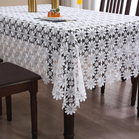 Lace Table Cloth Farmhouse Crochet Rustic 60x120 Tablecloth Rectangle White Fabric Sheet Picnic Table Cover For Dining Kitchen/Restaurant/Outdoor /Holiday/Wedding/Birthday/Party/Spring/Fall/Christmas