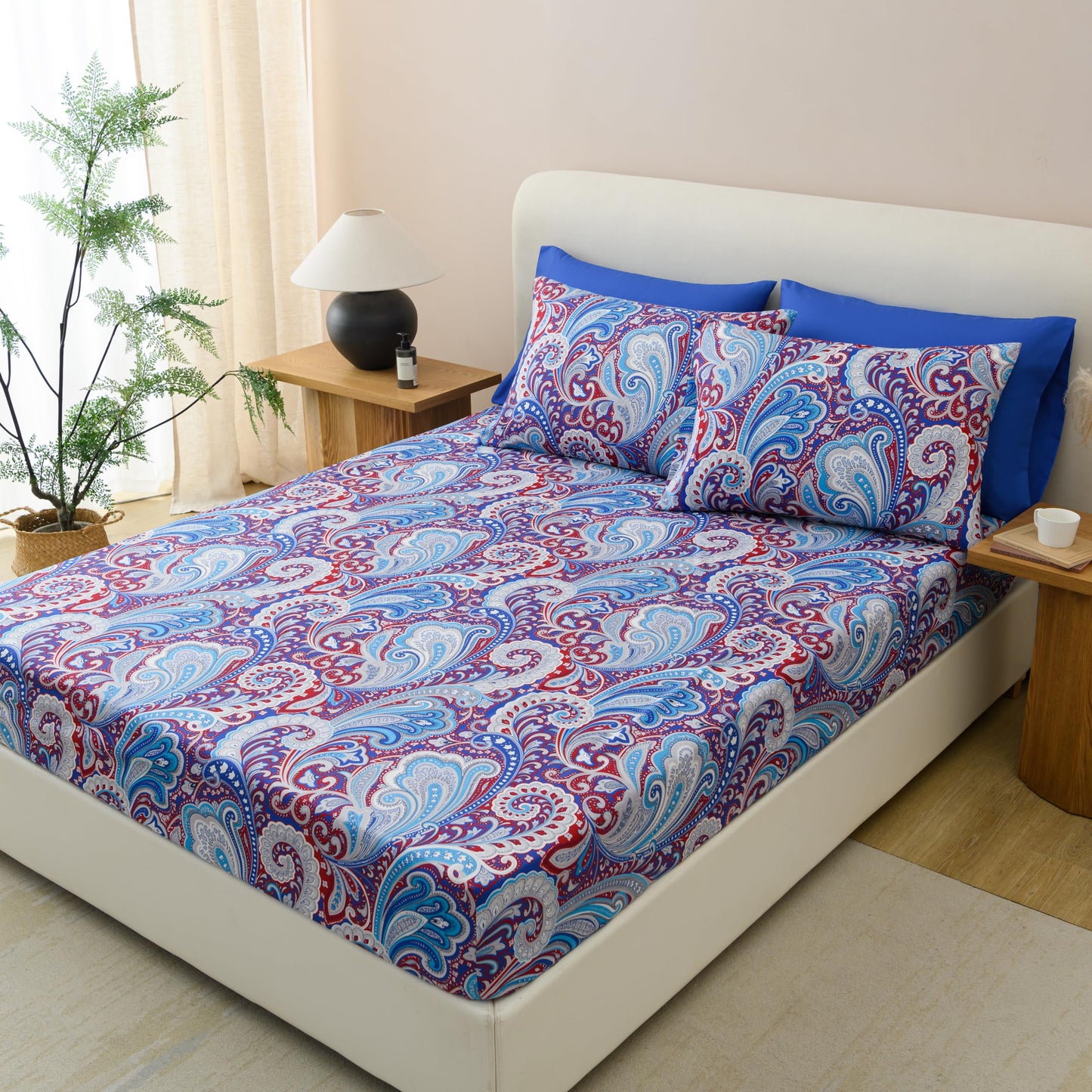 Spirit Linen home 6-Piece King Size Bed Sheet Set - Deep Pocket, Medallion Print, Soft and Breathable Bed Sheets, Microfiber Material, Includes 1 Fitted, 1 Flat, 4 Pillowcases - Navy Medallion Design