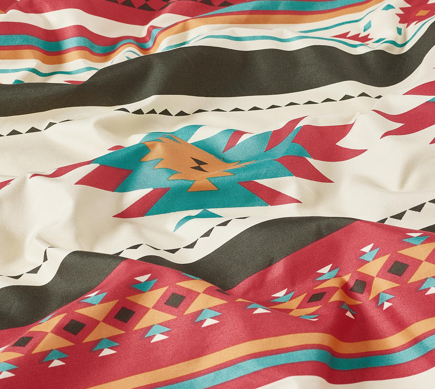 Chezmoi Collection Prescott 3-Piece Southwestern Microfiber Sheet Set, Printed Geometric Tribal Multicolor Cream Red Teal Orange Bed Sheets, Twin XL Size