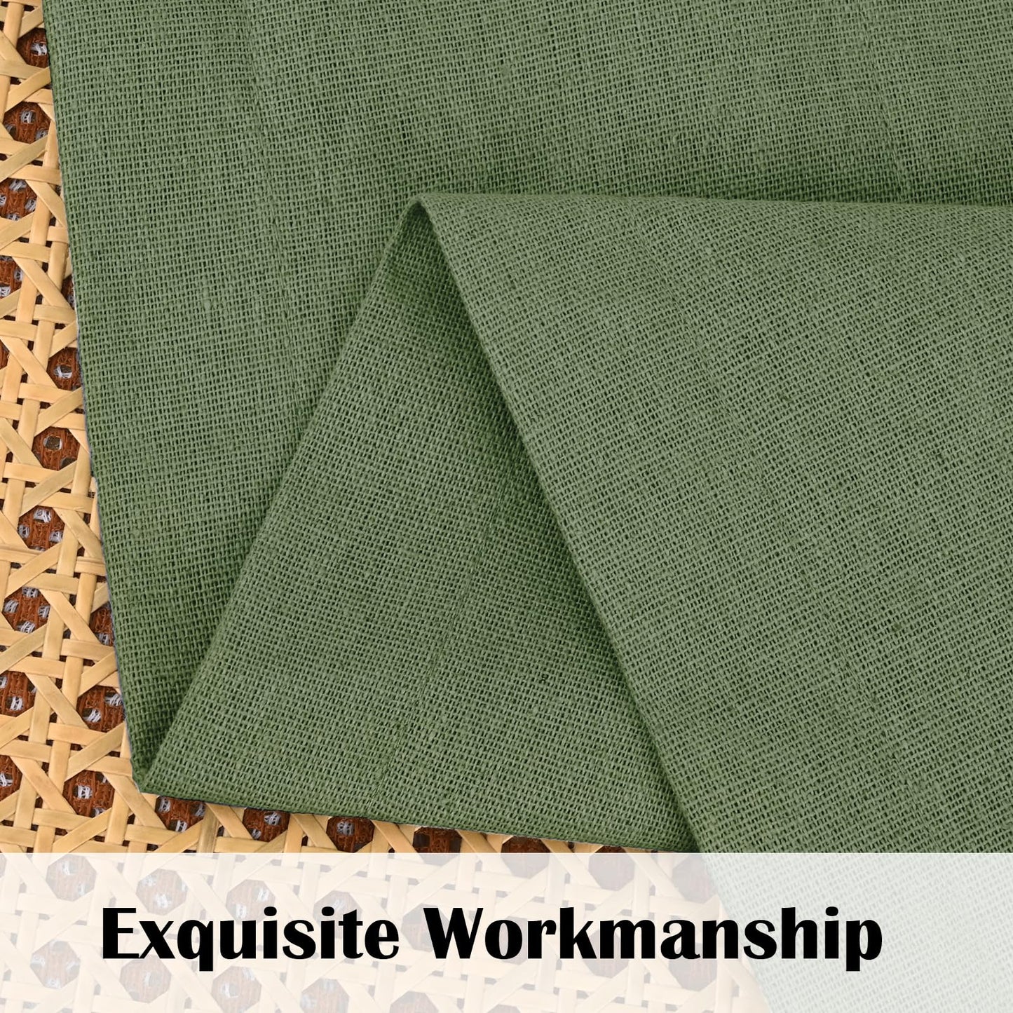 FRAMICS Farmhouse Valance Curtains, Boho Cotton Linen Kitchen Valance, Olive Green Rustic Button Window Valances for Kitchen Bathroom, Rod Pocket Valances for Windows, Olive Green, 52 x 18 Inch