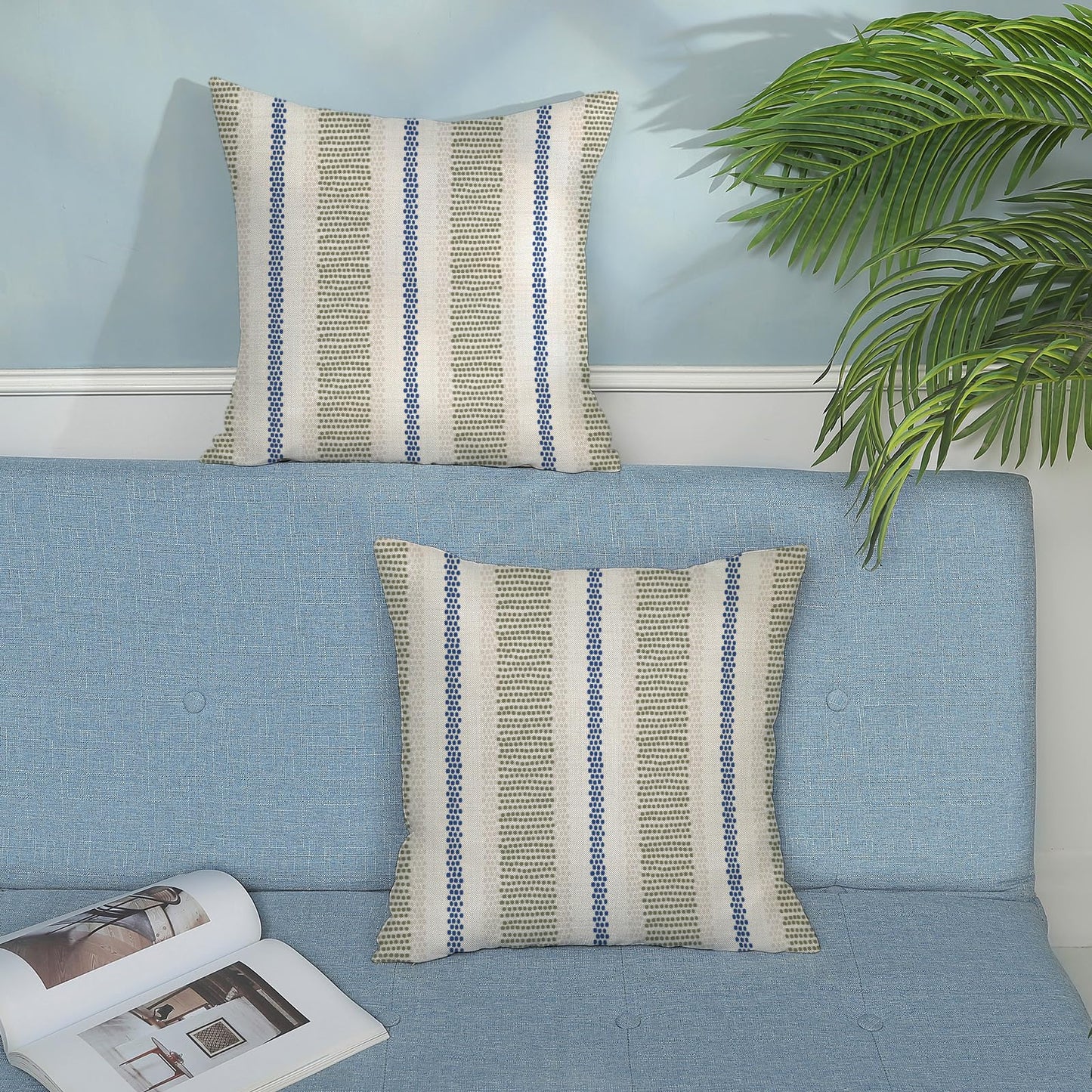 Yxuiyal Boho Pillow Covers 18x18 Set of 2 Sage Green Blue Abstract Throw Pillow Covers Outdoor Decorations Modern Minimalism Decorative Pillowcase Farmhouse Linen Cushion Case for Sofa Couch