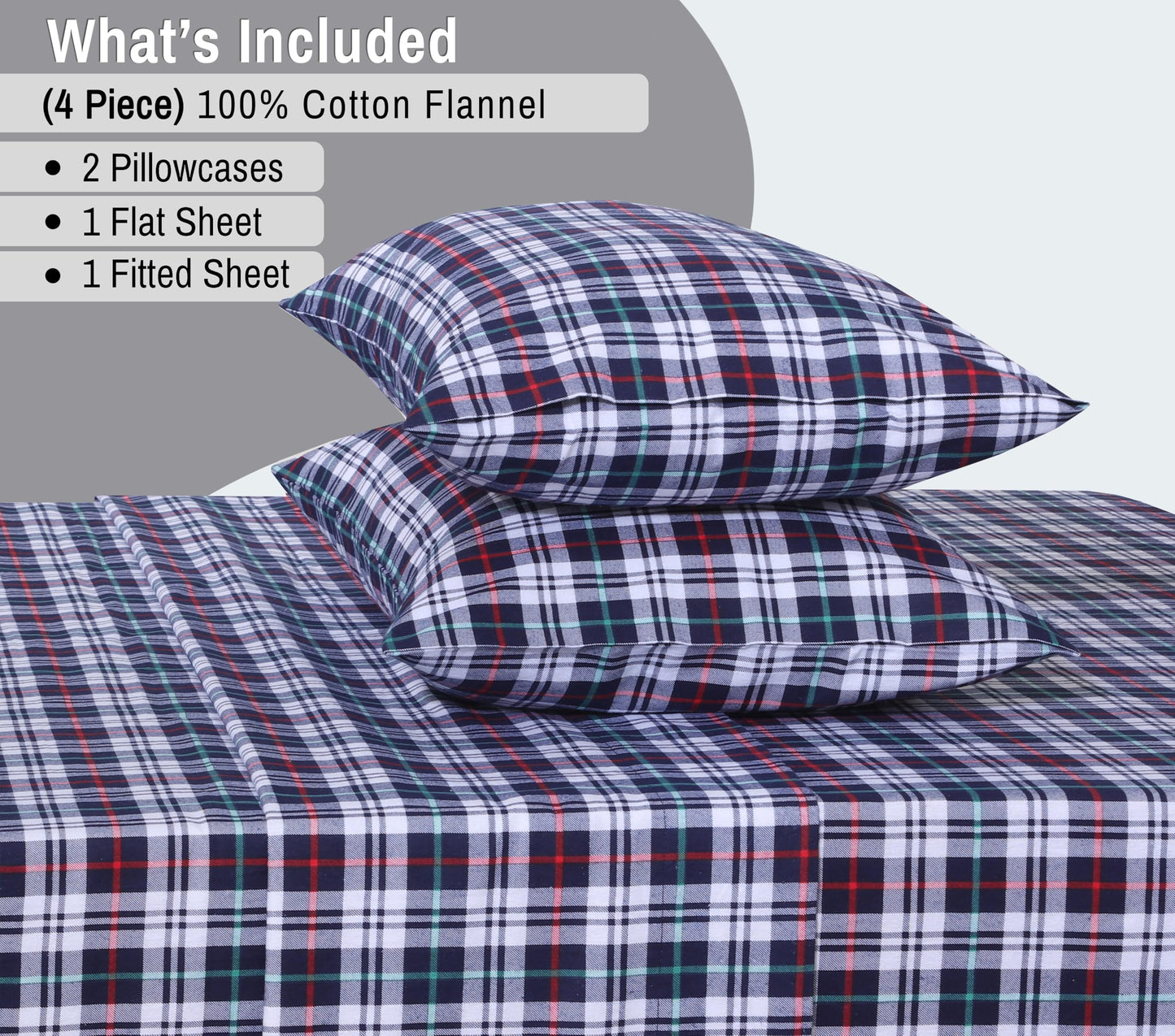 RUVANTI Flannel Sheets Queen Size - 100% Cotton Double Brushed Bed Sheets, Deep Pockets 16 Inches Queen Sheet Set, All Seasons Breathable & Extra Soft - Warm & Cozy, 4 Piece, Noel