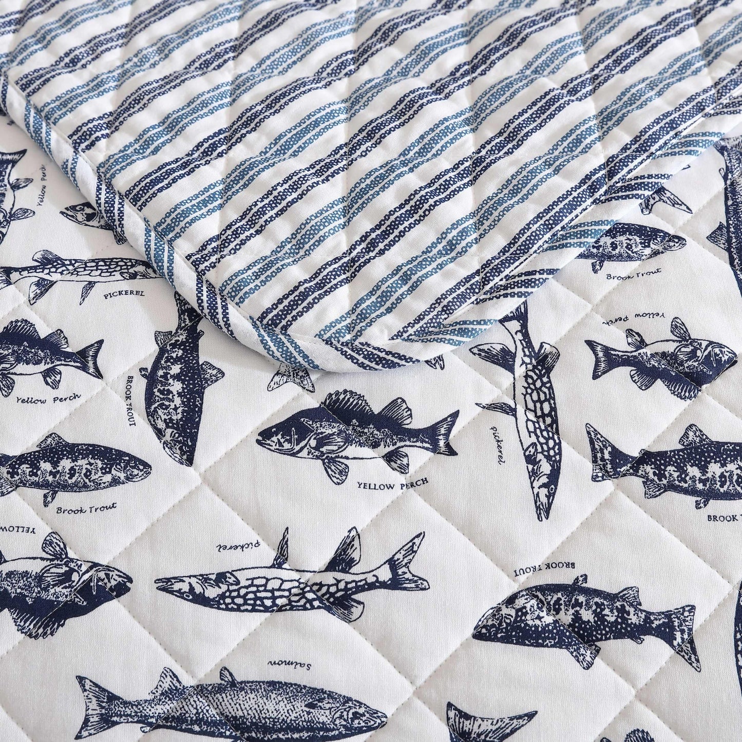 Eddie Bauer - Quilt Set, Super Soft Bedding with Matching Shams, Silky Smooth & Breathable, Classic Home Essentials (Wes Fish Blue, Full/Queen)