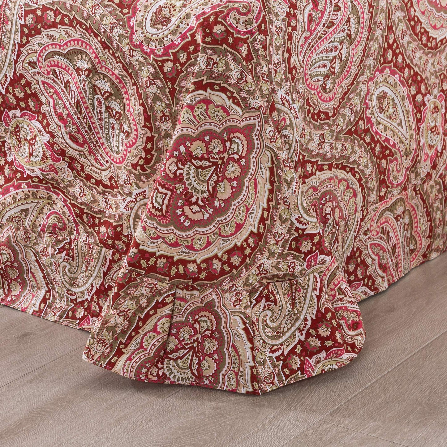 FADFAY Luxury Paisley Sheets Set King Classy Red and Gold Floral Farmhouse Bedding Elegent Red Paisley Bedding Set 100% Cotton Super Soft Hypoallergenic Deep Pocket Fitted Sheet 4-Pieces, King Size