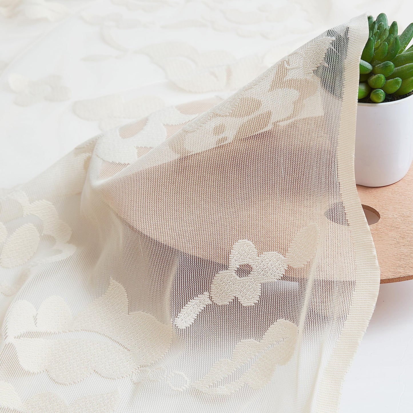 Jubilantex Beige Floral Lace Sheer Curtains with Decorative Scalloped Edge 84 Inches Long for Bedroom Living Room Girl's Room,Set of 2 Panels,52" W