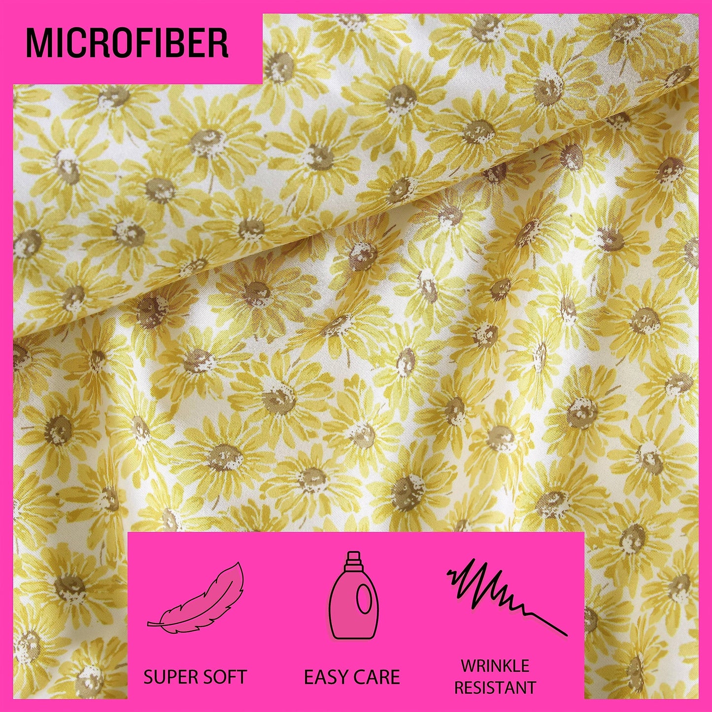 Betsey Johnson - Queen Size Sheet Set, Ultra-Soft & Lightweight Bedding with Pillowcases, Fully Elastic Fitted Sheet, Deep Pocket, Floral Room Decor (Sunflower Field Yellow)