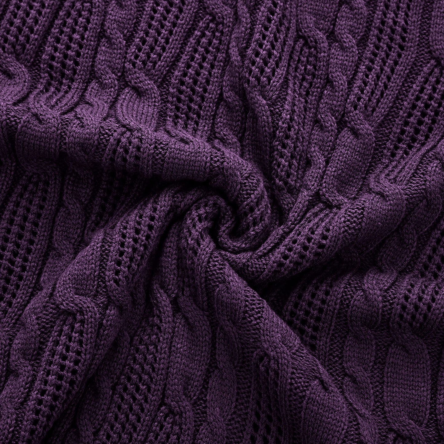 Aormenzy Cable Knit Throw Blankets 50 x 60 Inches, Soft Cozy and Lightweight Knitted Blanket, Machine Washable Acrylic Blanket, Decorative Throw Blanket for Couch Sofa Bed, Dark Purple