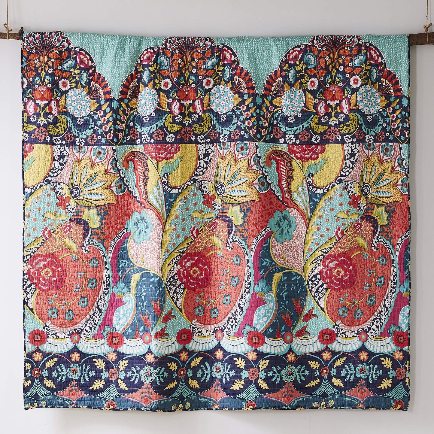 Levtex Home - Jules Quilt Set - Full/Queen Quilt (88x92in.) + Two Standard Pillow Shams (26x20in.) - Bohemian - Teal, Orange, Yellow, Green, Blue, Red, Navy - Reversible - Cotton Fabric