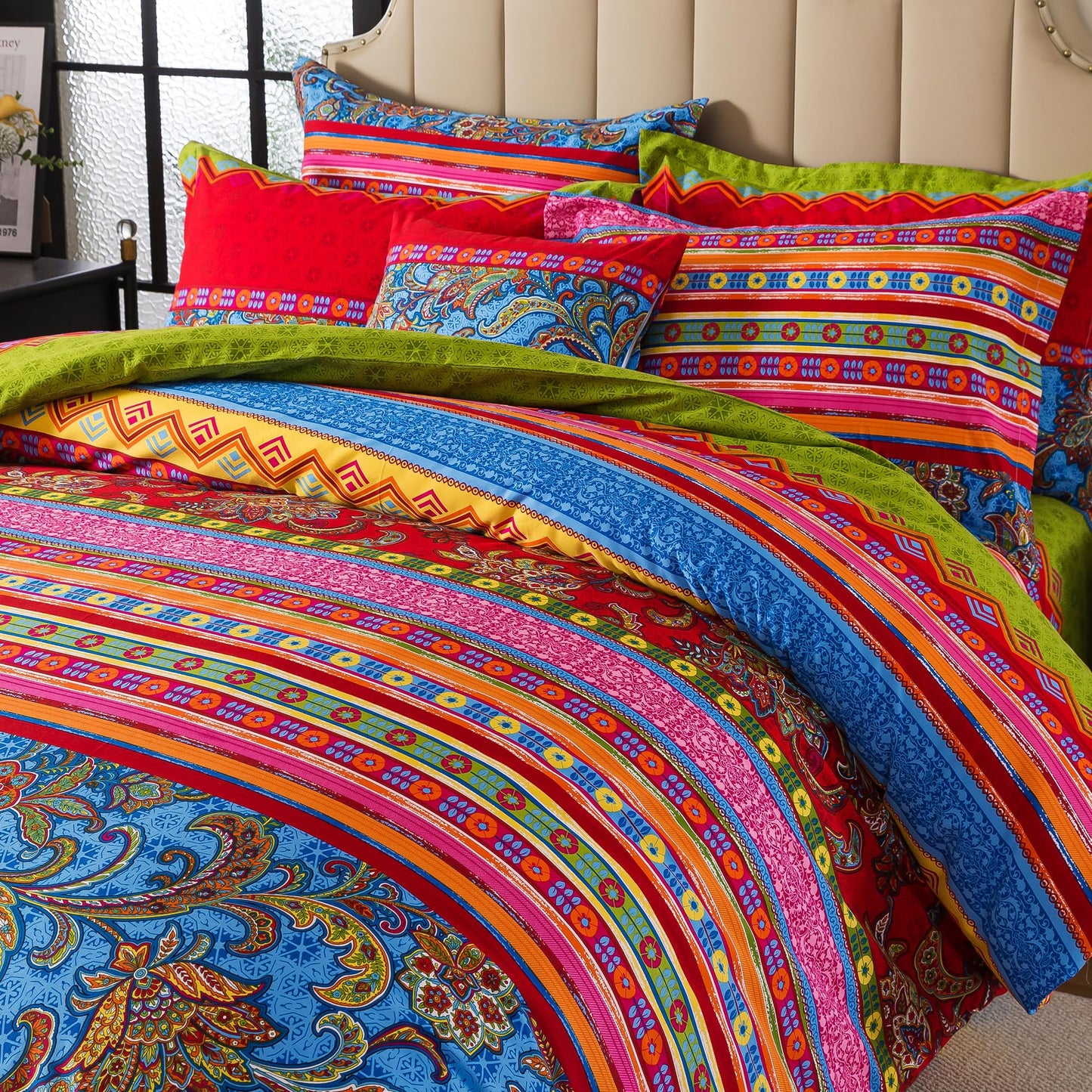 FADFAY Ethnic Boho Duvet Cover Set King/California King 100% Brushed Cotton Soft Bohemian Bedding Paisley Exotic Colorful Printed Bedding Reversible Zipper Bed Comforter Cover + 2 Pillowshams, 3Pcs