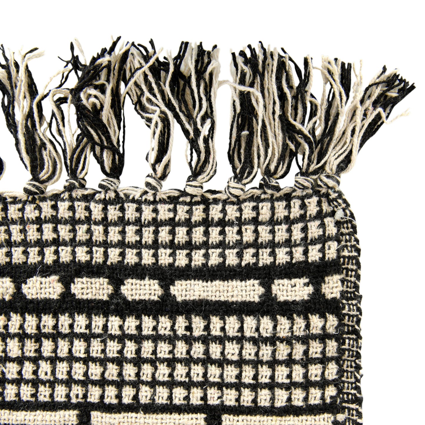 Bloomingville Soft Reclaimed Cotton Blend Throw with Diamond Pattern and Fringe, Black and Beige