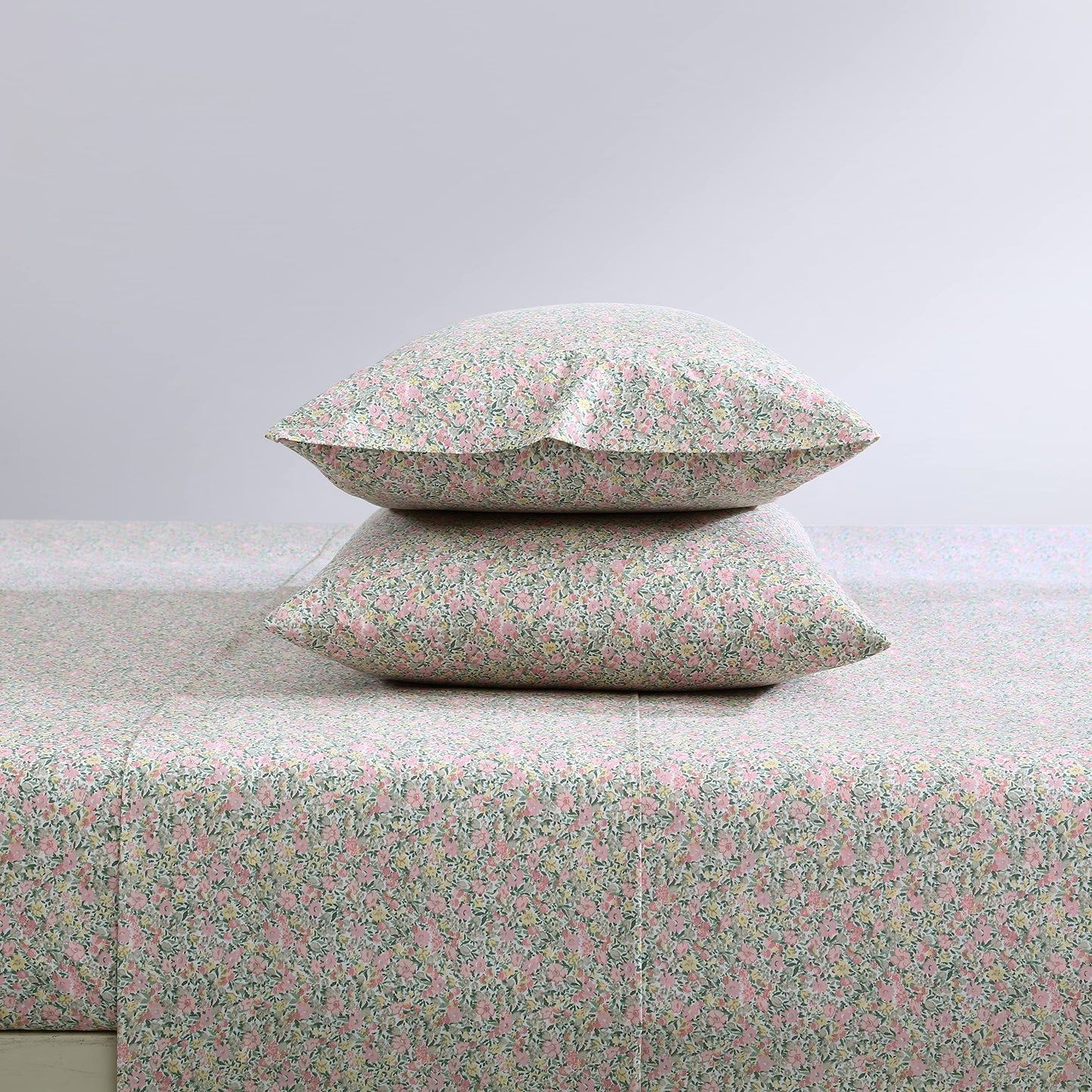Laura Ashley – Twin Size Sheet Set, Crisp & Lightweight Cotton Percale Bedding with Fitted Sheet and Pillowcase, Floral Room Decor, Deep Pocket, College Dorm Room Essentials (Loveston Pink)
