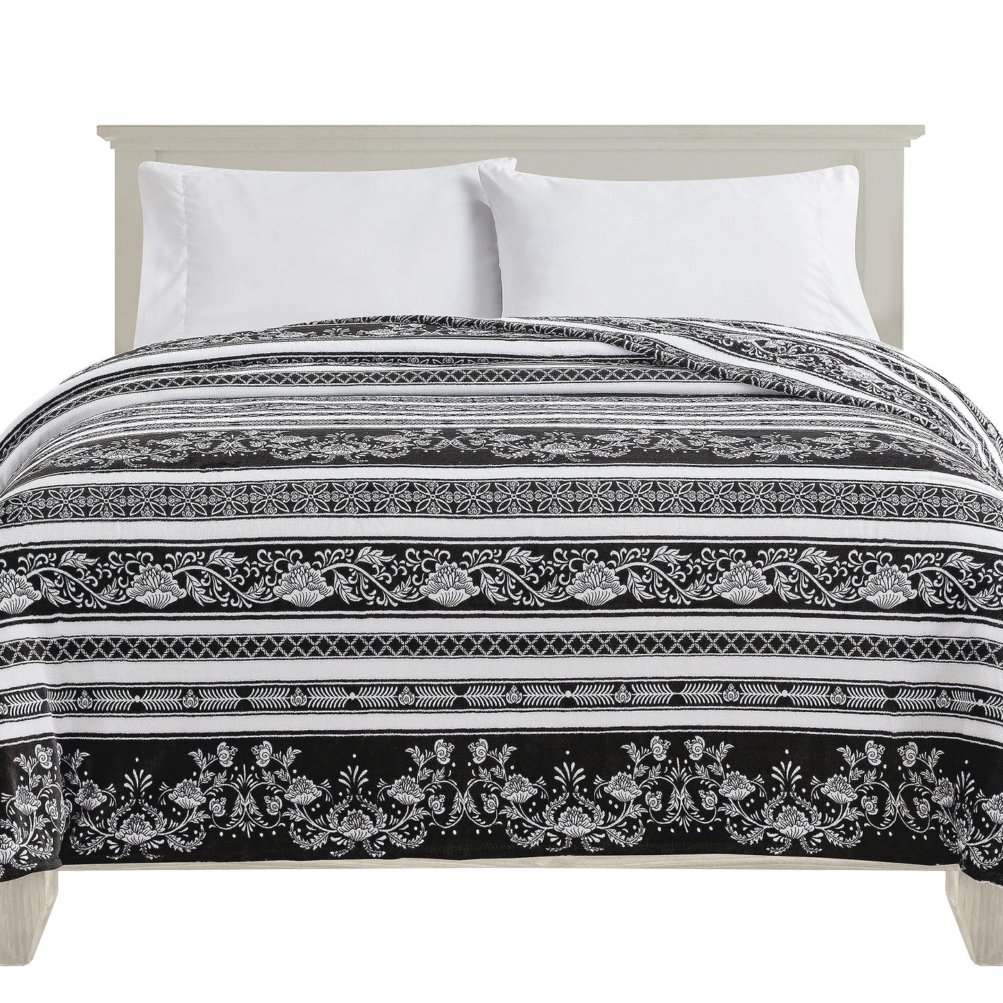 Elegant Comfort Ultra Soft Print Flannel Fleece Bed Blanket, Cozy-Fuzzy Lightweight Bedspread Coverlet, All Season Decorative Blanket for Couch, Sofa, Striped Design, King Size, Odelia