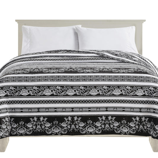 Elegant Comfort Ultra Soft Print Flannel Fleece Bed Blanket, Cozy-Fuzzy Lightweight Bedspread Coverlet, All Season Decorative Blanket for Couch, Sofa, Striped Design, King Size, Odelia