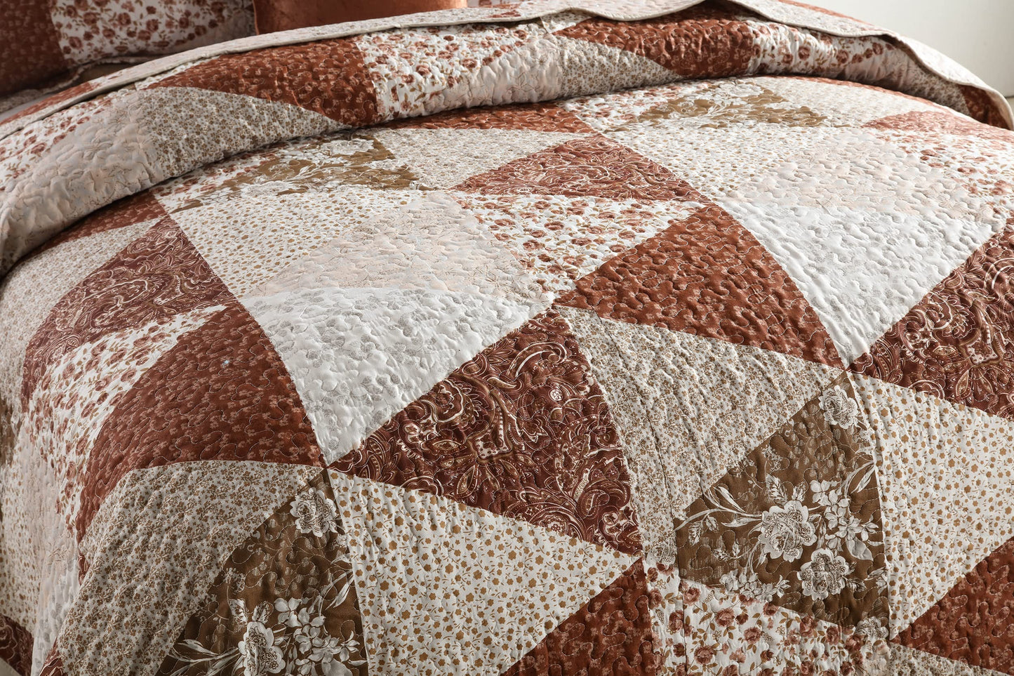 Travan 3-Piece King Bedspread Quilt Sets Patchwork Floral Oversized Reversible Quilted Bedding Coverlet Set for All Seasons, King Size