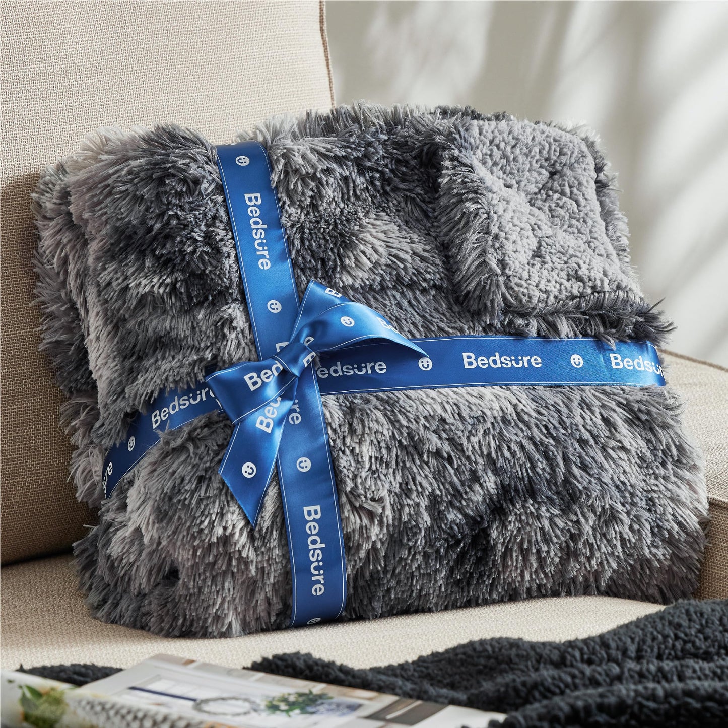 Bedsure GentleSoft Fluffy Fuzzy Faux Fur Throw Blanket for Couch, Soft Sherpa Fleece Cozy Gifts for Women, Plush Bed Blanket Room Decor for Men, Thick Warm Minky Teen Gifts Winter Bedding