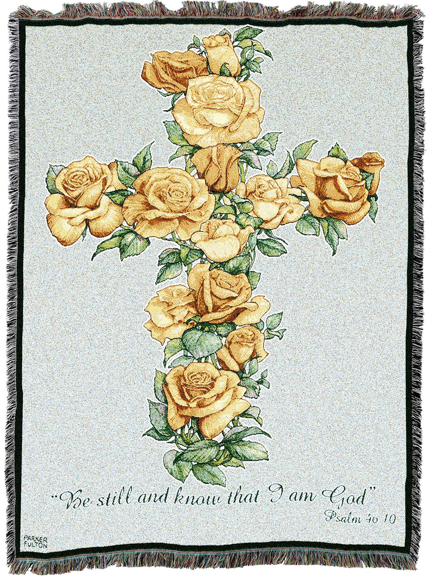 Yellow Rose Cross Blanket by Parker Fulton - Be Still And Know That I Am God - Scriptures Psalm 46:10 - Sympathy Bereavement Gift Tapestry Throw Woven from Cotton - Made in the USA (72x54)