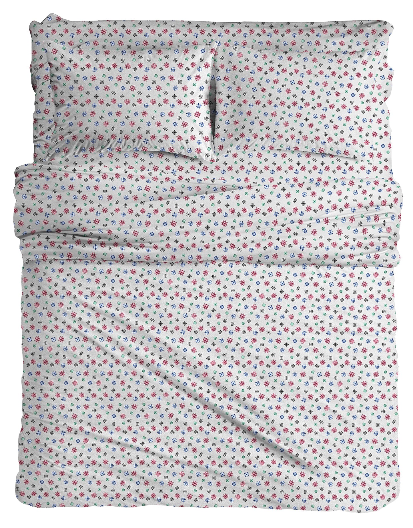 Pointehaven Flannel 170 GSM Sheet Set,Queen Snow Flakes Multi