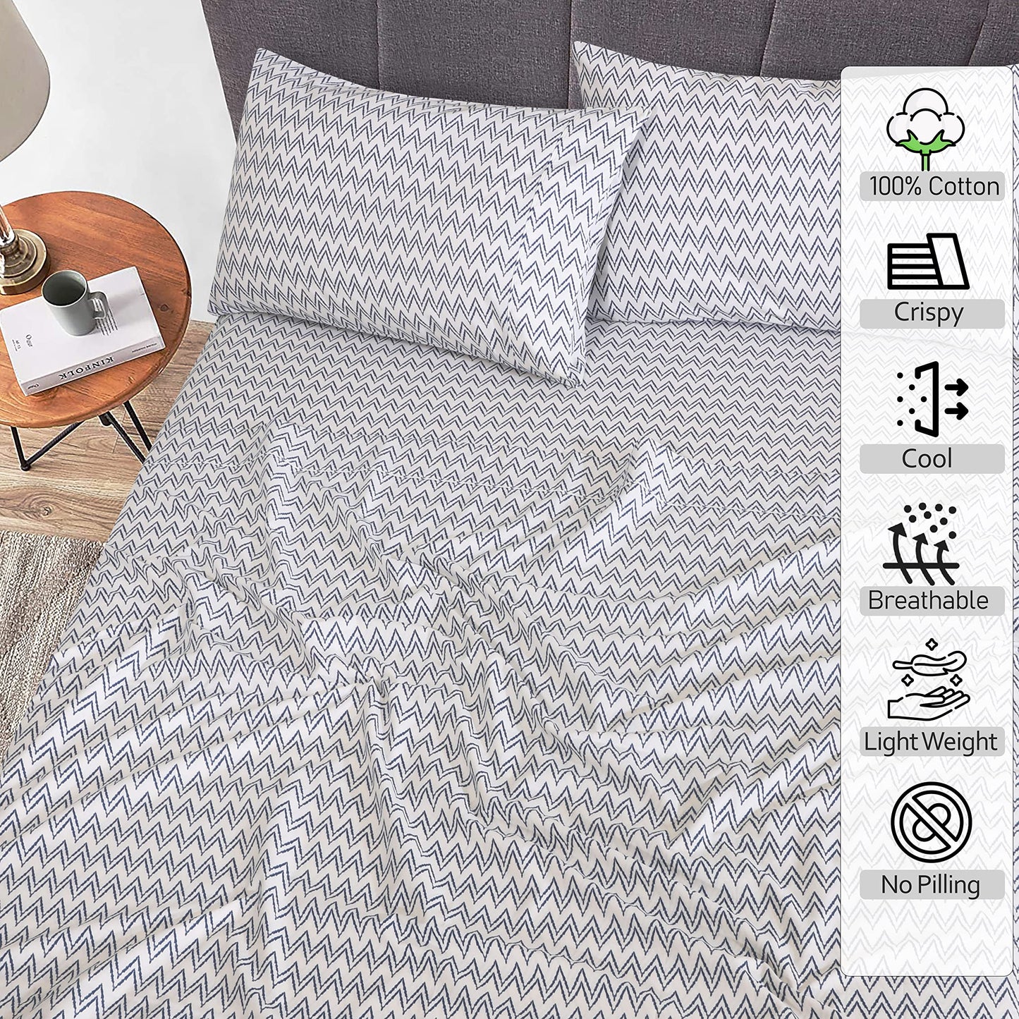 RUVANTI 100% Cotton Percale Sheets Full Size, Chevron