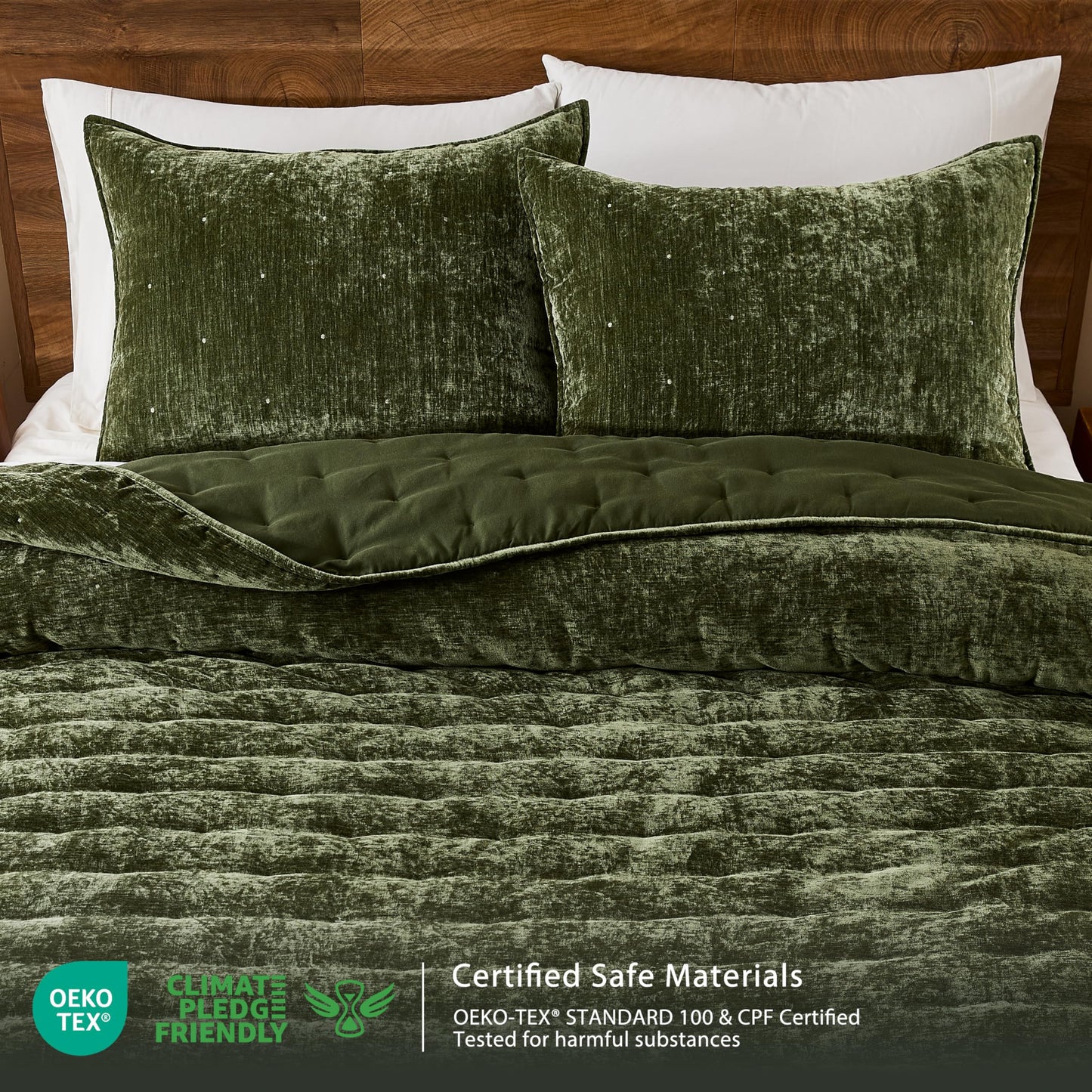 WDCOZY Chenille Velvet Queen Size Quilt Set - Olive Green Cloud Soft Lightweight Bedspread, Deep Forest Green Farmhouse Country Rustic Coverlet, Modern Bedding Warm Thin Comforter, 3 Pieces