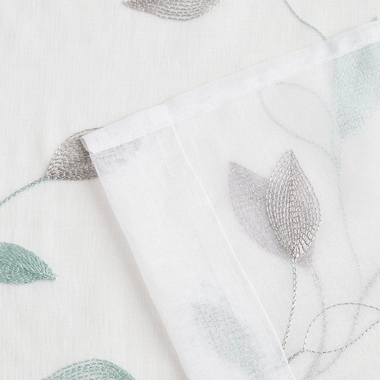 Bujasso Embroidered Leaf Sheer Curtains Floral Farmhouse Light Filtering Window Panels Botanical Patterned Drapes for Living Room Bedroom Grommet Top, Gray Teal 38" Wx84 Lx2