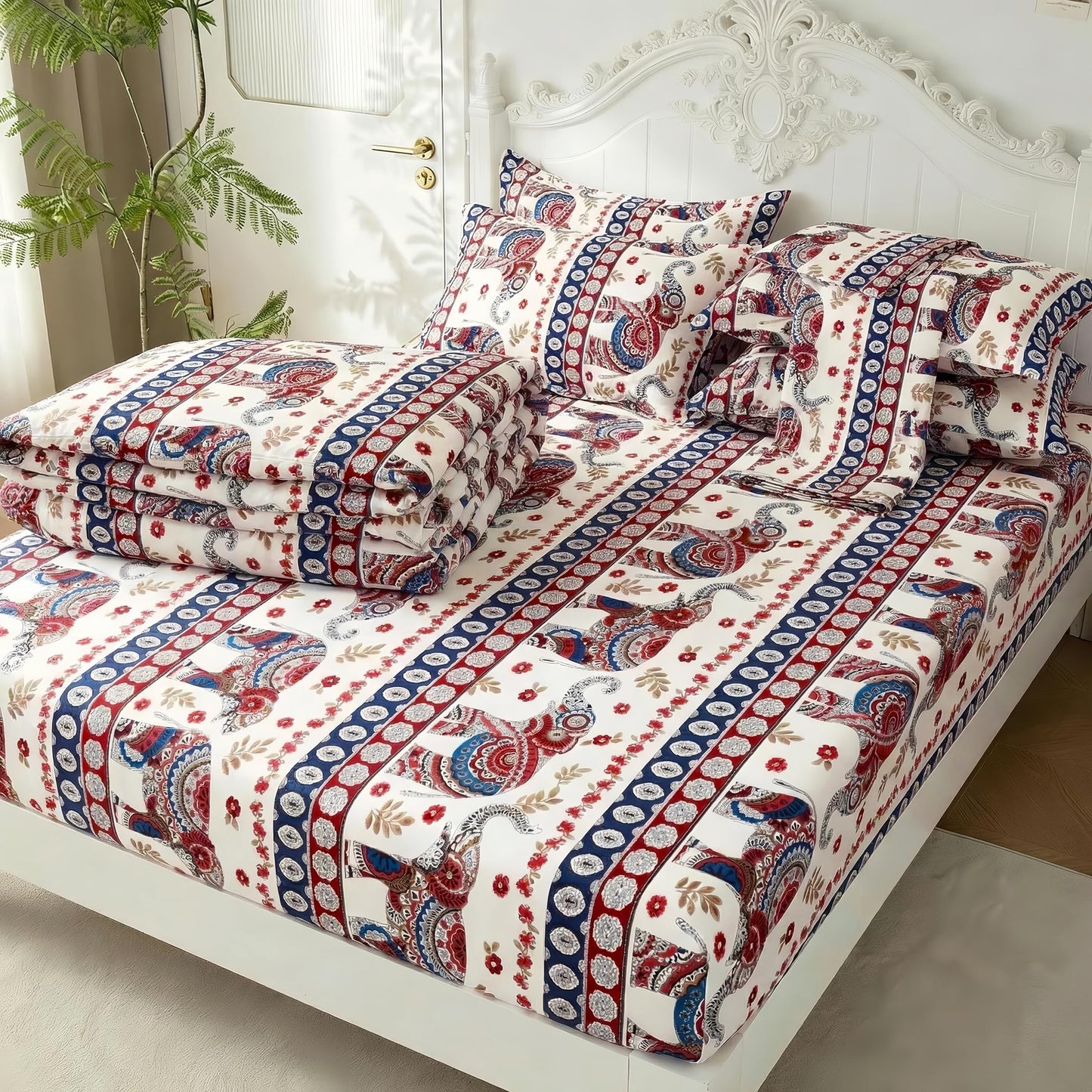 SDY 7Piece Elephant Twin Bedding Set,Elephant Bed Set Bed in A Bag for Man Woman Adult, with Comforter, Flat Sheet, Fitted Sheet and Pillowcases & Shams