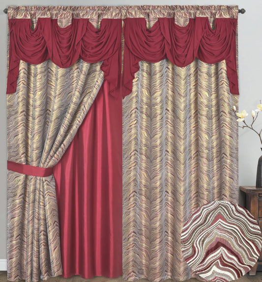GOHD Marble Marvel Jacquard Window Curtains,with Attached Fancy Valance and Taffeta Backing,54" x 90" with 18" Valance,Elegant Textured Window Drapes for Living Room & Bedroom 100% Polyester(Burgundy)