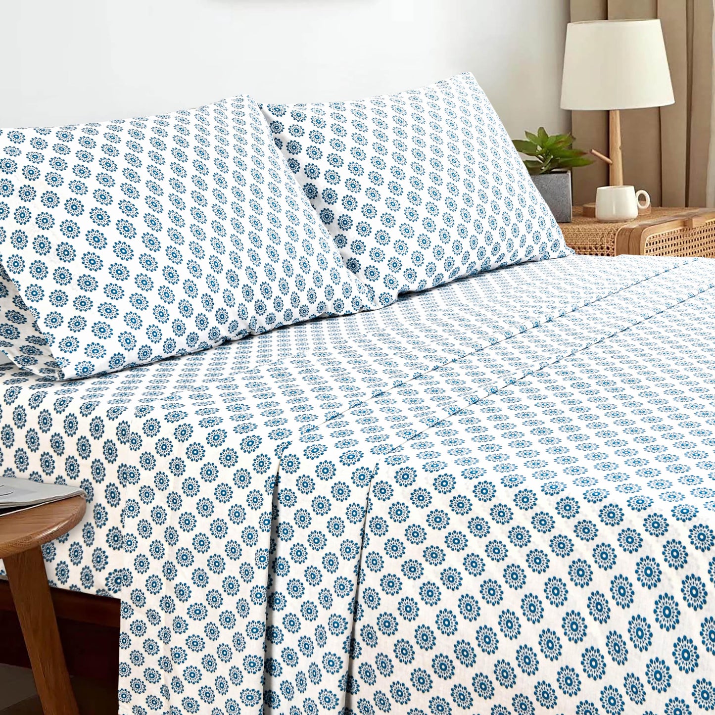 Sleepdown Cotton Bed Sheet Set - Mandalas Blue, Queen