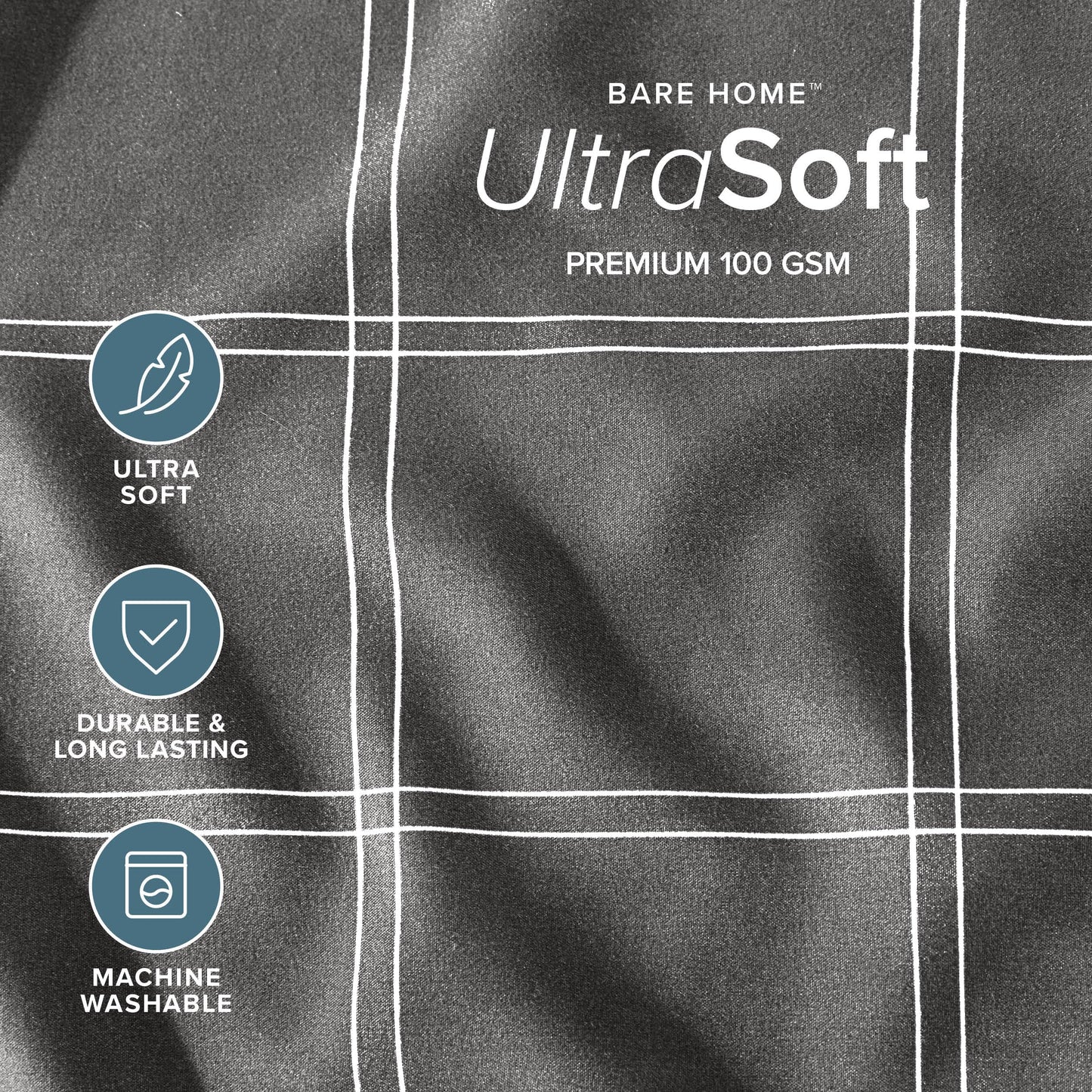 Bare Home Bedding Set 4 Piece Comforter & Sheet Set - Twin XL - Track Stitch - Goose Down Alternative - Ultra-Soft 1800 Premium Bed Set (Twin XL, Modern Plaid - Grey/White)