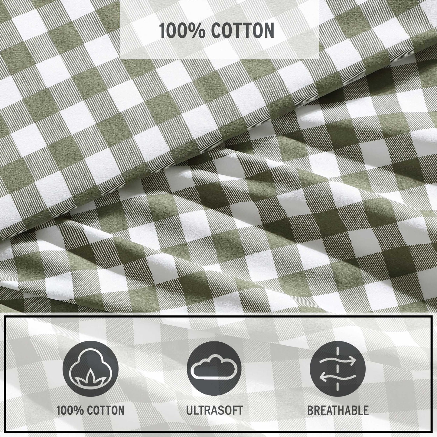 Eddie Bauer - Twin Sheet Set, Crisp & Cooling Sheets w/a Naturally Smooth Cotton Percale Lightweight Feel - Matching Pillowcase & Deep Pocket Fitted Sheet (Preston Check Green)