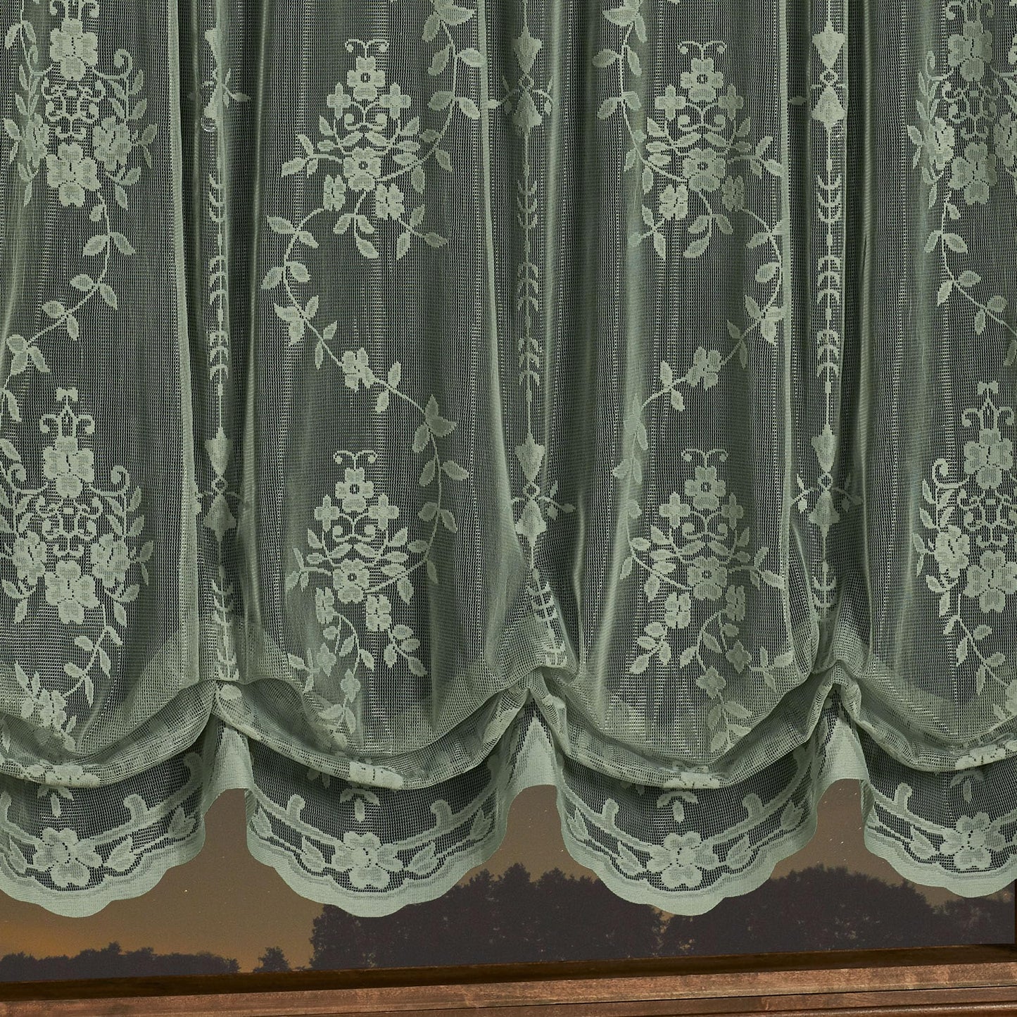 Luxury Sheer Polyester Fiona Lace Window Treatment | Beautiful Balloon Window Shade, Tuck Valance | Timeless Classic Traditional | Sage Green | Elegance | Rod Pocket | Machine wash | Light Filtering