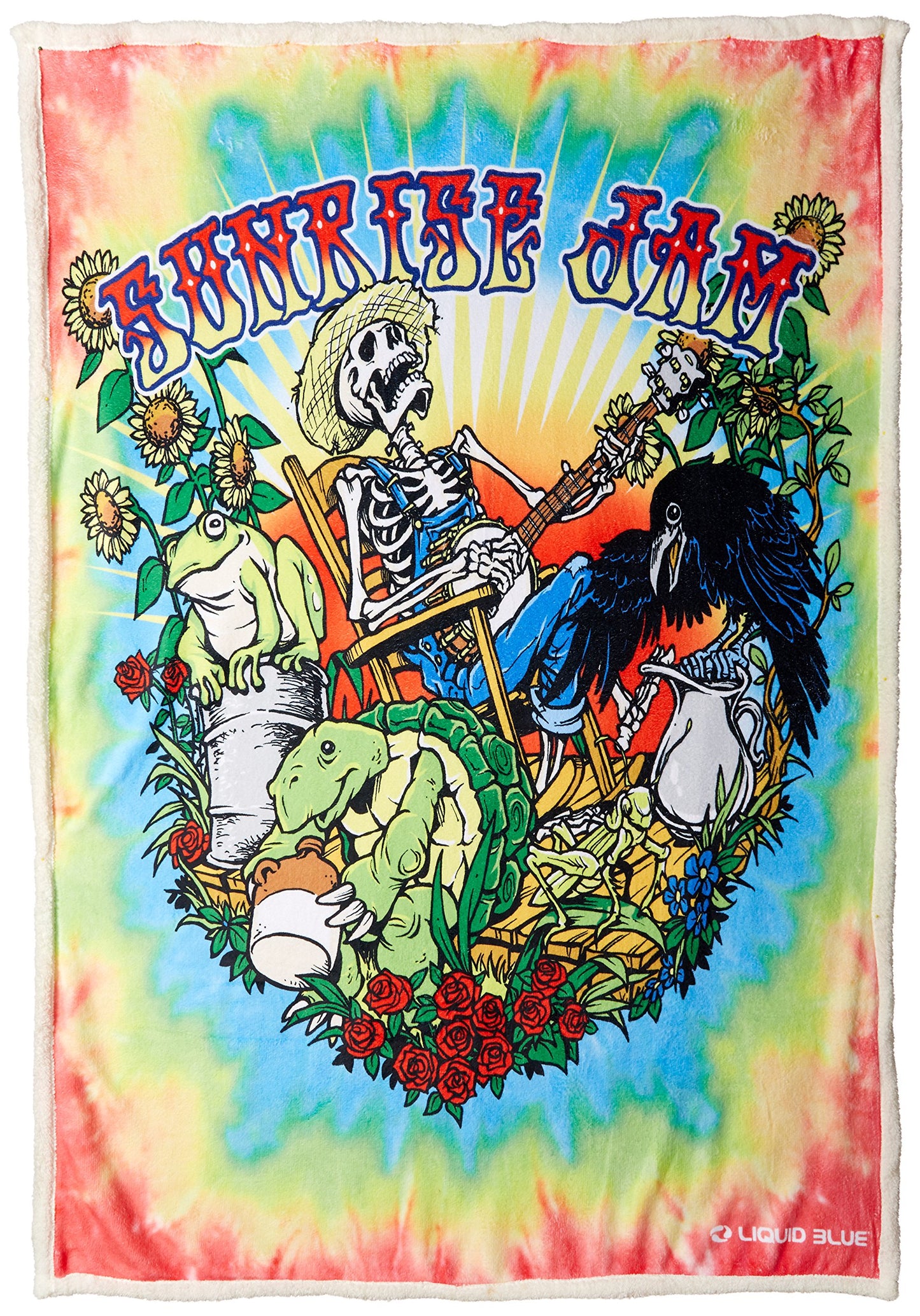 Liquid Blue Hippy Sunrise JamTie Dye Warm Coral Fleece Throw Blanket Accessory, multi, 50" X 60"