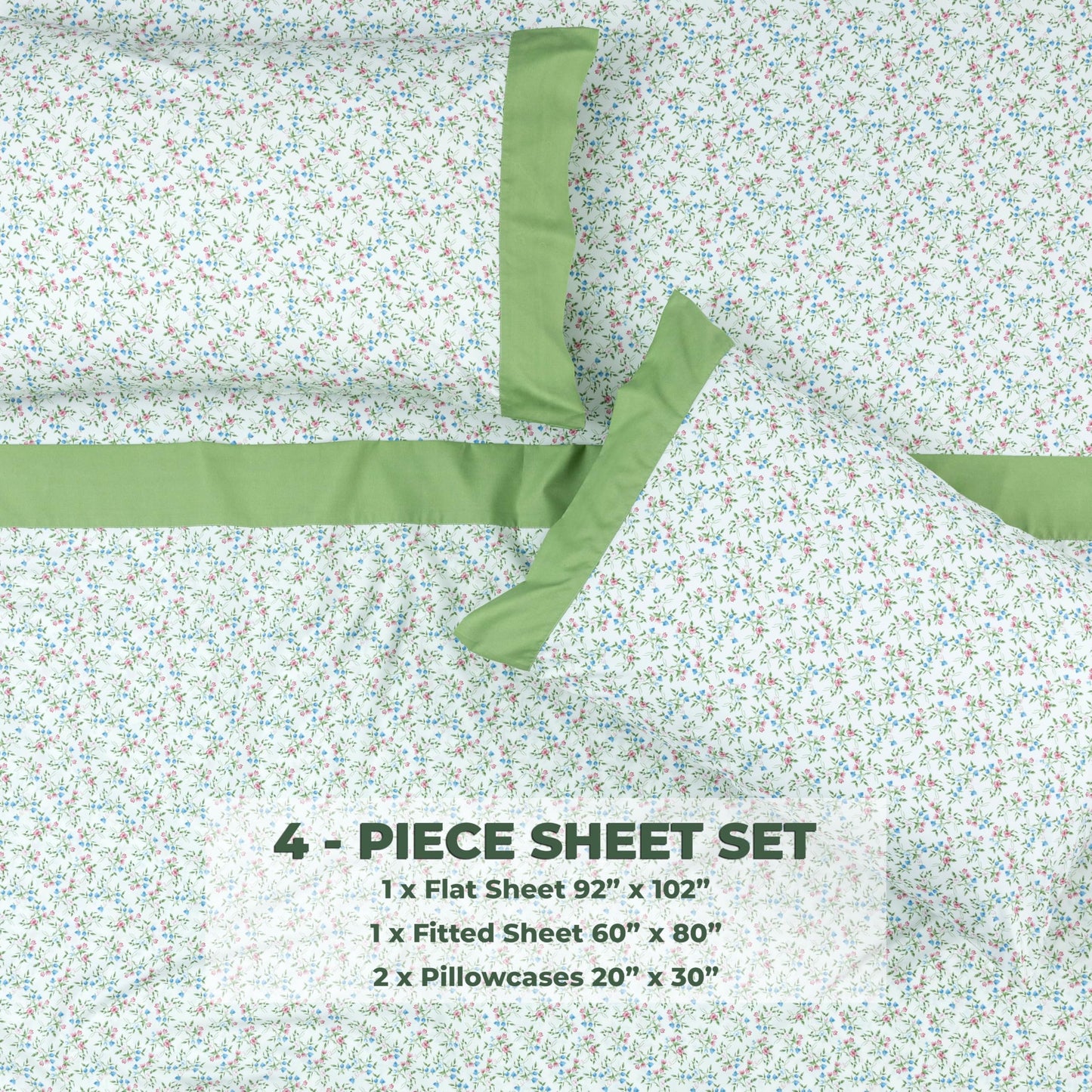 Dreamology Queen Size Sheet Set,4 Pieces Microfiber Sheet,Printed Sheet Set with Solid Cuffed Detail,Includes 1 Flat Sheet,1 Deep Pocket Fitted Sheet and 2 Pillowcases,Queen Bed sheets – Ditsy Flowers