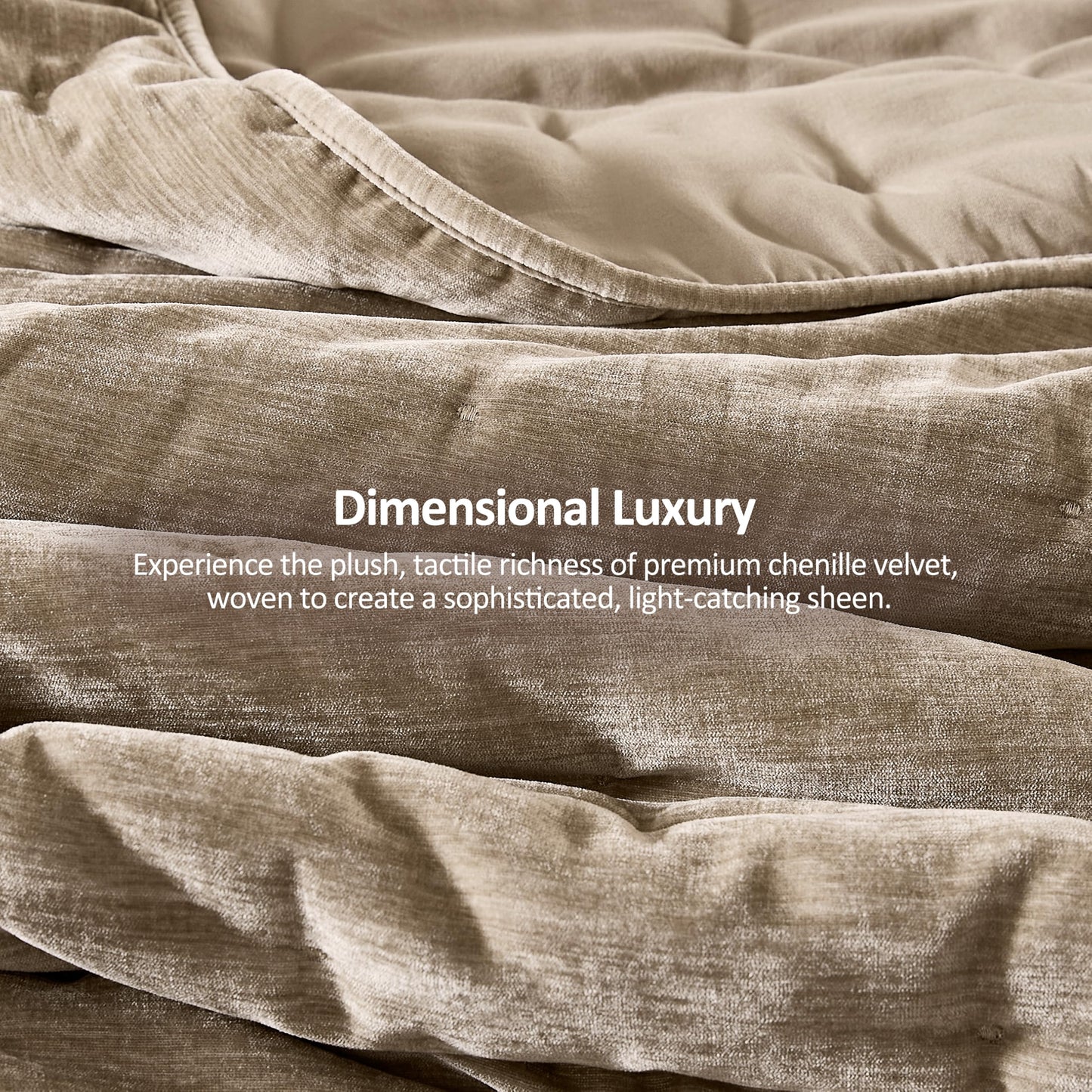 WDCOZY Chenille Velvet Queen Size Quilt Set - Beige Cloud Soft Lightweight Bedspread, Neutral Tan Farmhouse Country Rustic Coverlet, Taupe Camel Modern Bedding Warm Thin Comforter, 3 Pieces