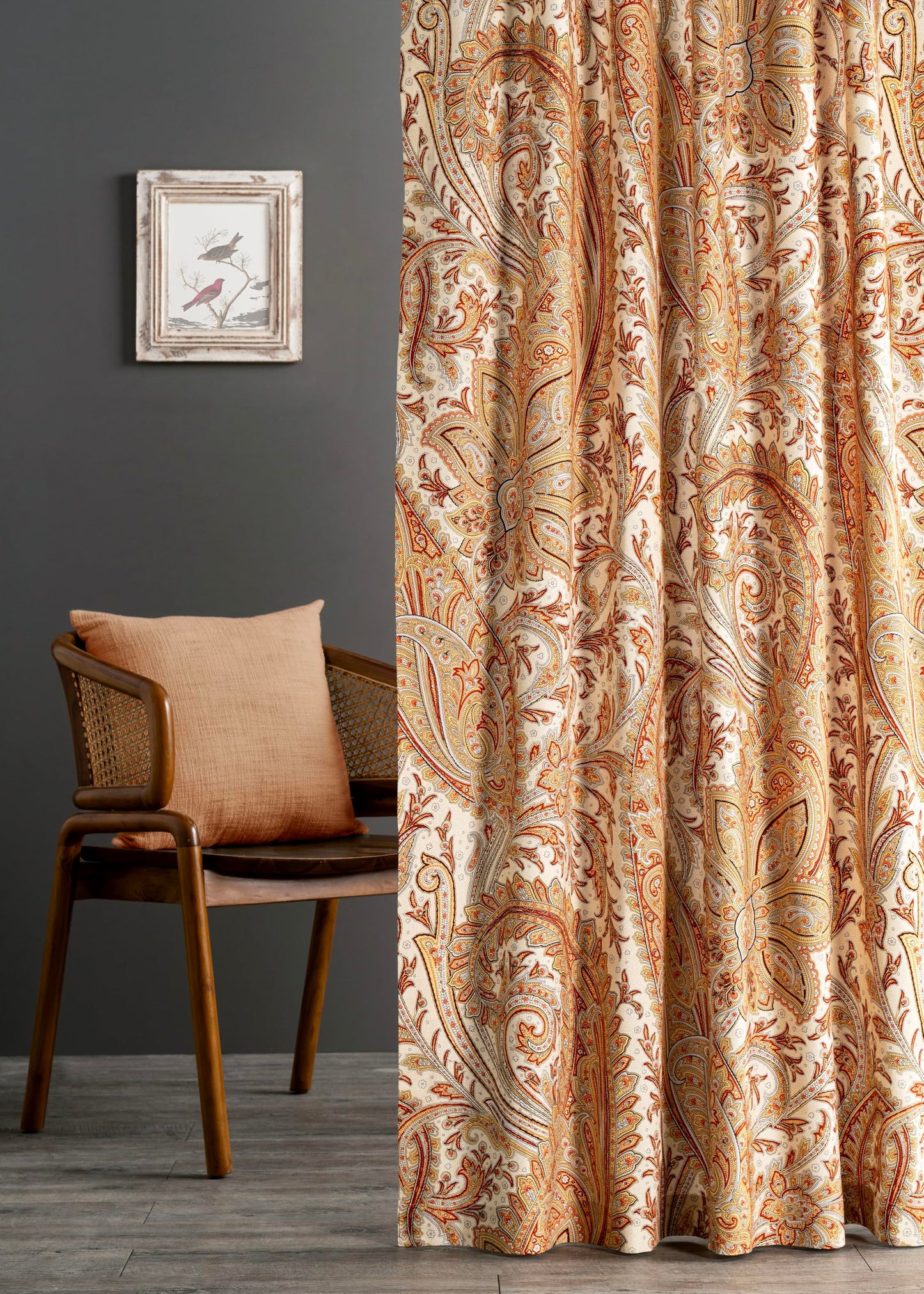 Maison d' Hermine Curtains for Living Room 100% Cotton 96 inch Length One Panel Light Filtering Curtains for Windows with Rod and Loop Pockets (Kashmir Paisley - Multi, 50" W x 96" L)