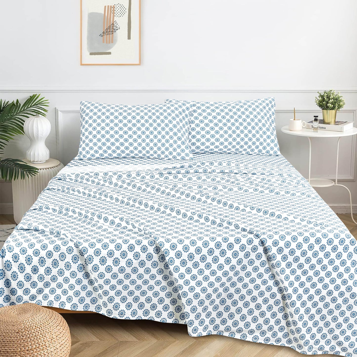 Sleepdown Cotton Bed Sheet Set - Mandalas Blue, Queen
