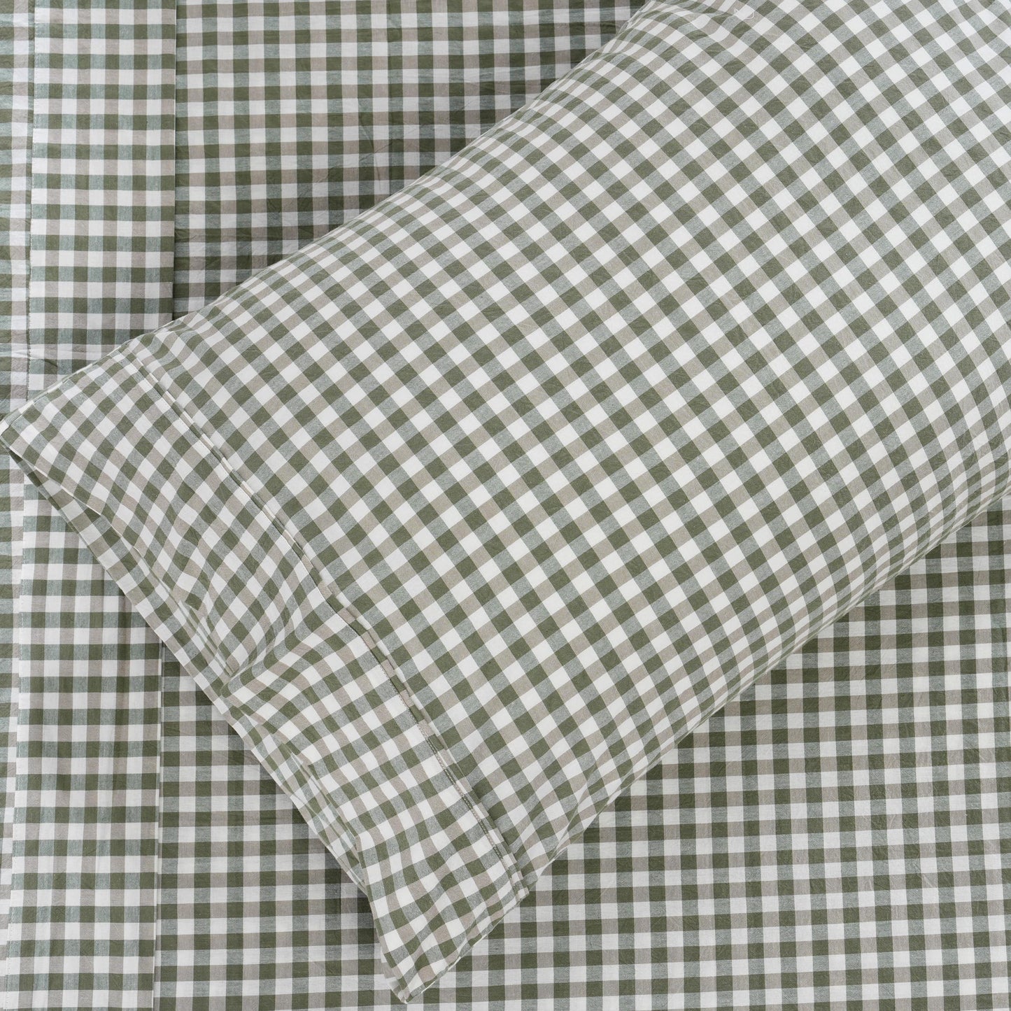 100% Cotton Full Sheet Set - 4 Piece Cotton Sheets Full Size Bed Set, Soft, Smooth, Durable, Easy Care, 16" Deep Pocket Checkered Green Sheets - 1 Flat, 1 Fitted, 2 Pillowcases