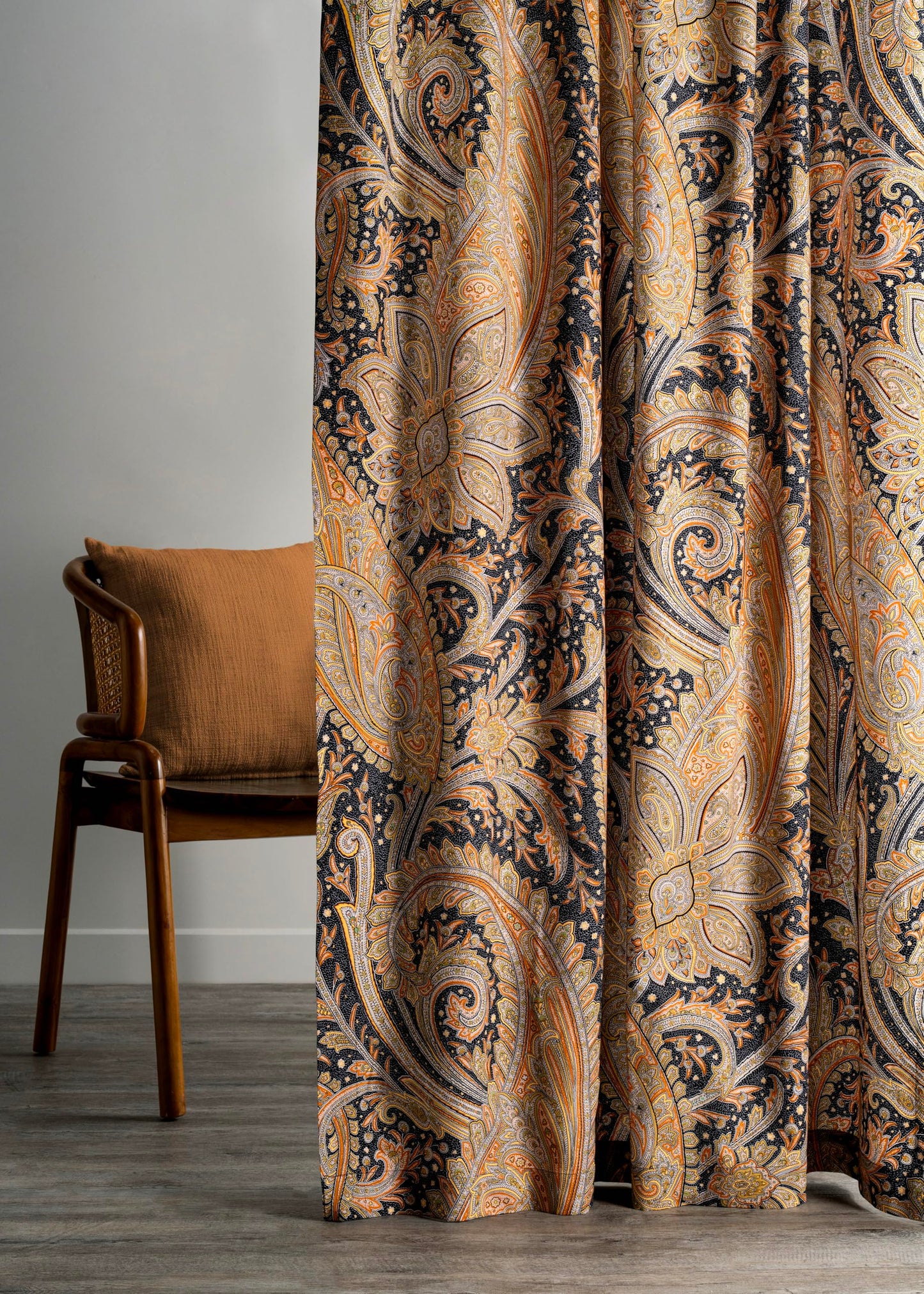 Maison d' Hermine Curtains for Living Room 100% Cotton 96 inch Length One Panel Light Filtering Curtains for Windows with Rod and Loop Pockets (Kashmir Paisley - Graphite, 50" W x 96" L)