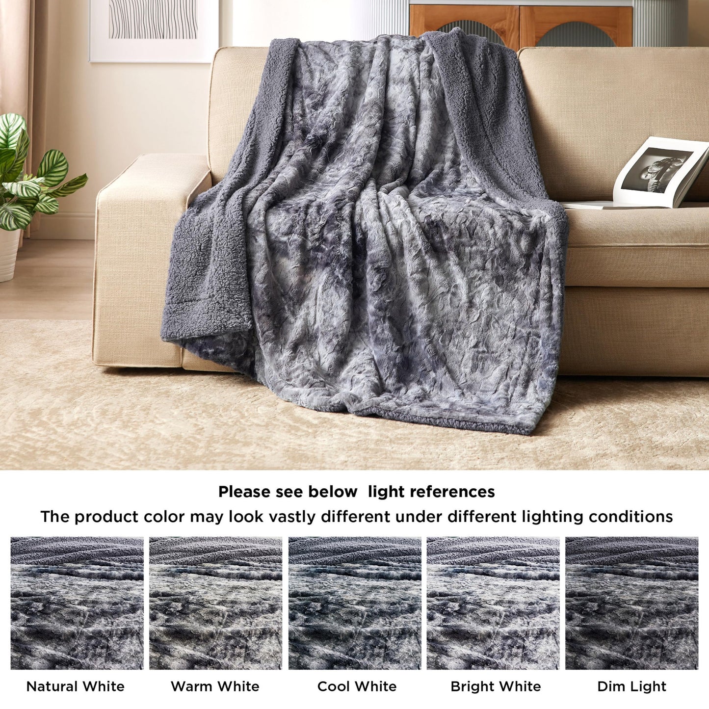 Bedsure GentleSoft Sherpa Fluffy Throw Blanket - Fleece Warm and Cozy Throw for Women Gift, Plush & Fuzzy Faux Fur Blanket for Couch, Sofa, Bed Decor, Tie Dye Design, Grey, 50x60 Inches