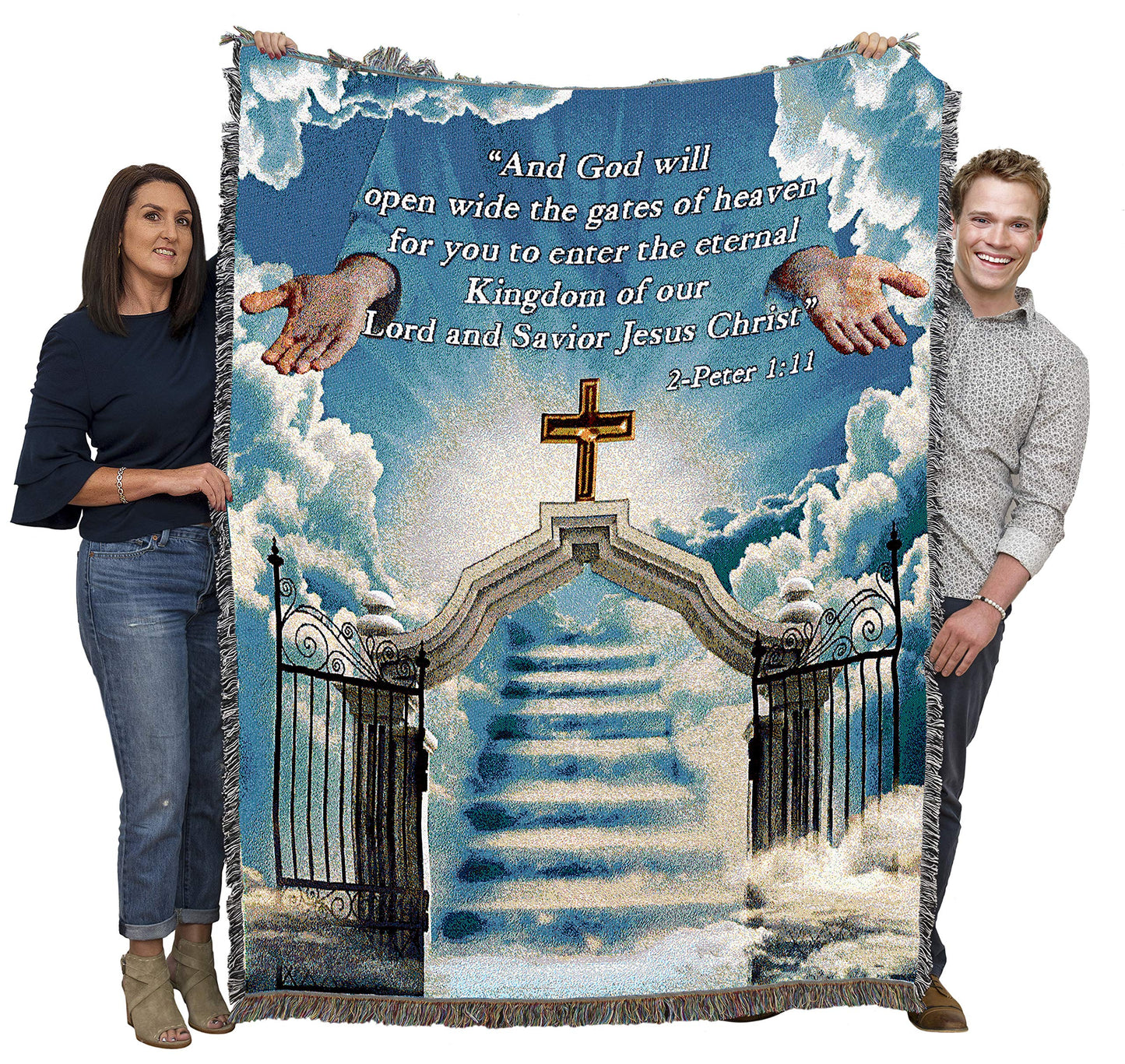 Heaven's Gate 1 Blanket - God Will Open Wide The Gates of Heaven - Scriptures 2 Peter 1:11 Blanket - Sympathy Bereavement Gift Tapestry Throw Woven from Cotton - Made in the USA (72x54)