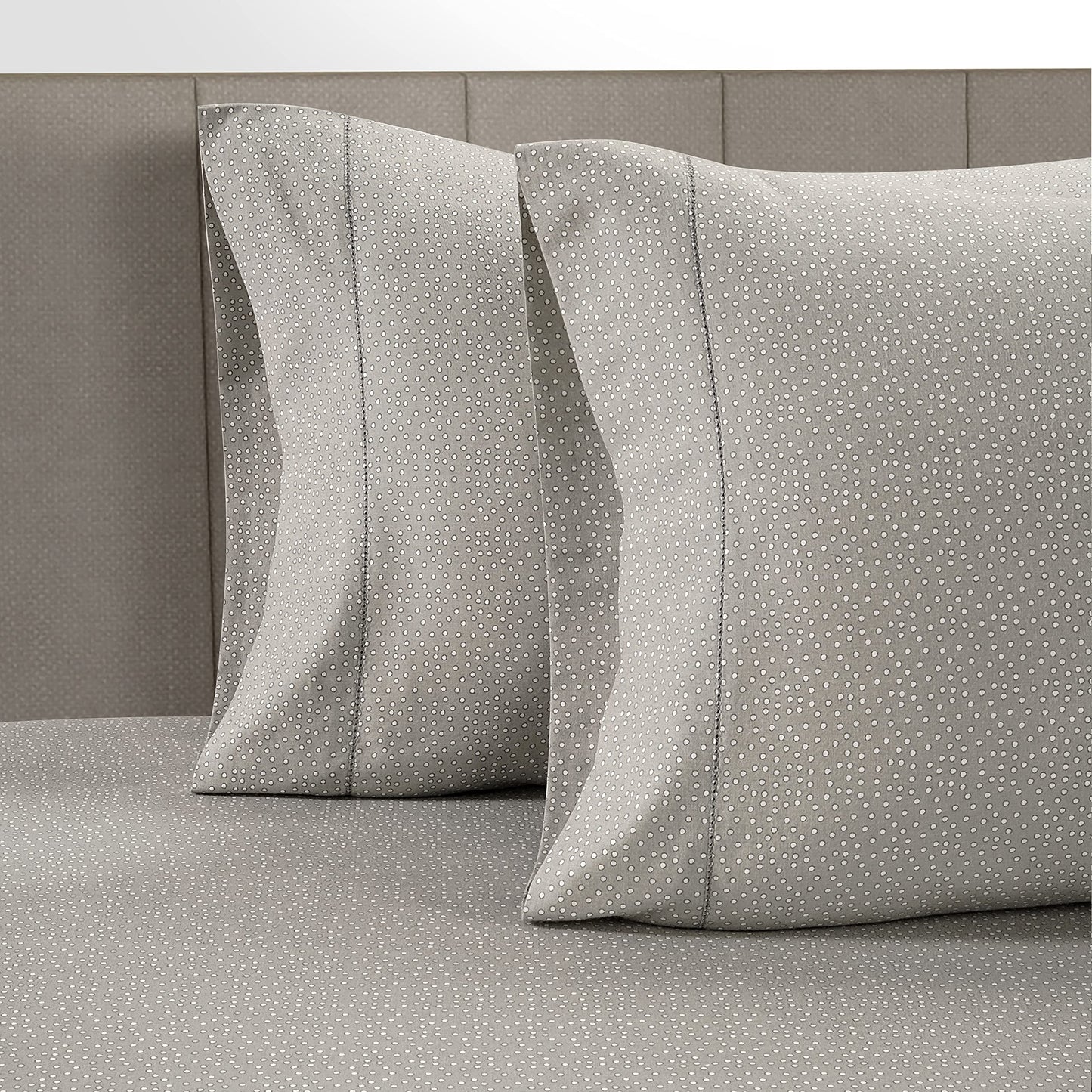LANE LINEN 100% Organic Cotton Pillow Cases - King Size and Crisp Cool Percale Covers Sleeping Set of 2 Grey (White Dot)