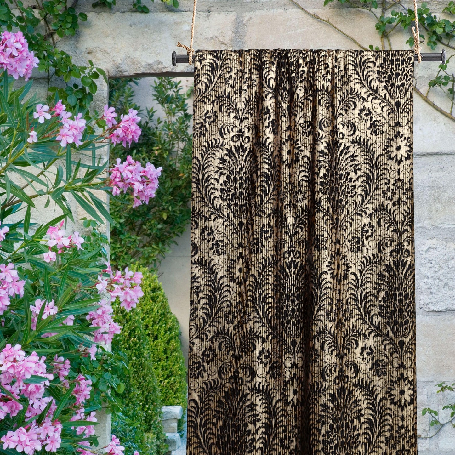 always4u 100% Blackout Damask Foil Print Black and Gold Ridged Velvet Curtains 108 Inches Long Drapes 2 Panels Shiny Metallic Window 54 * 108 Inches