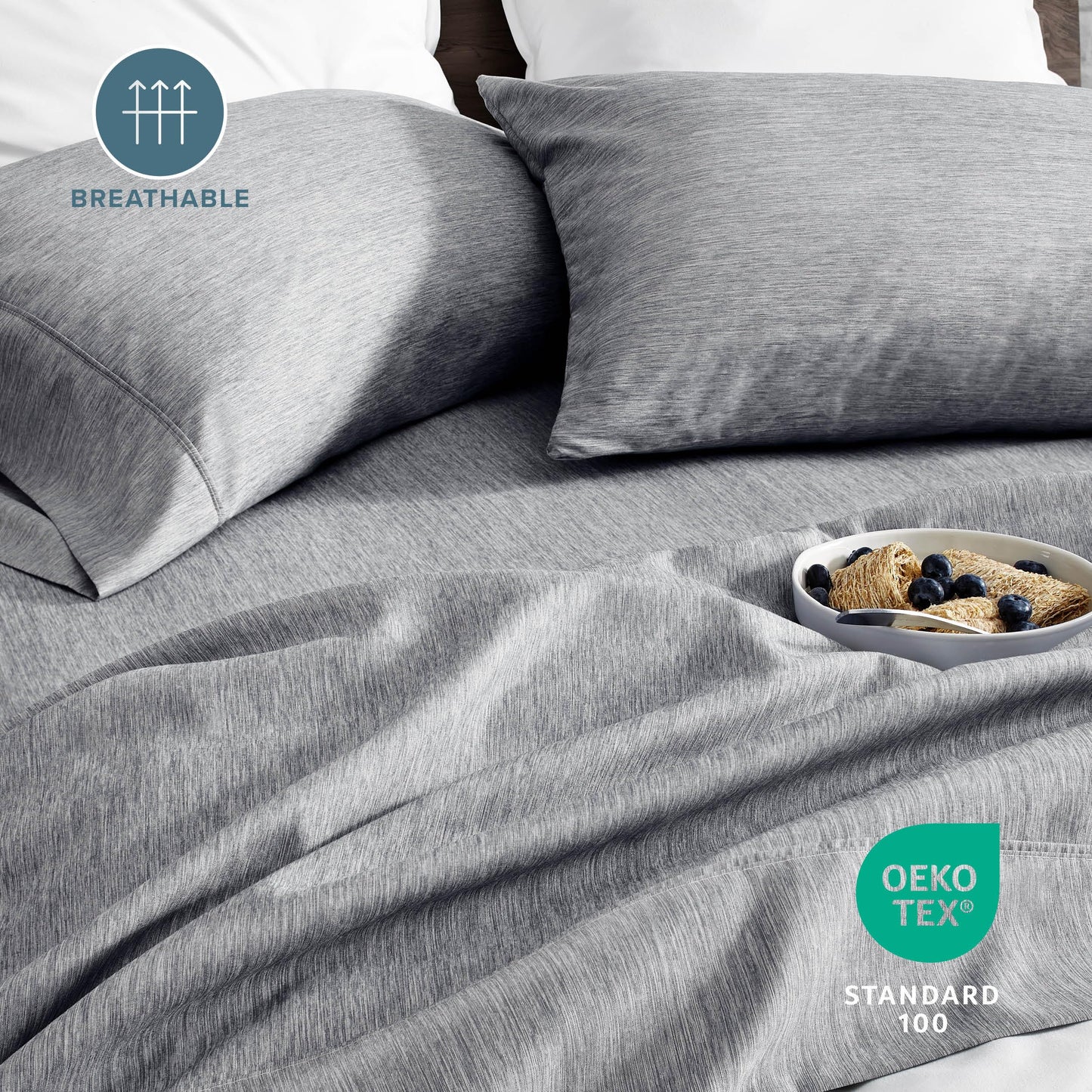 Bare Home Queen Sheet Set - Luxury 1800 Ultra-Soft Microfiber Double Brushed - Deep Pockets - Easy Fit - 4 Piece Set - Bedding Sheets & Pillowcases (Queen, Heathered Charcoal)