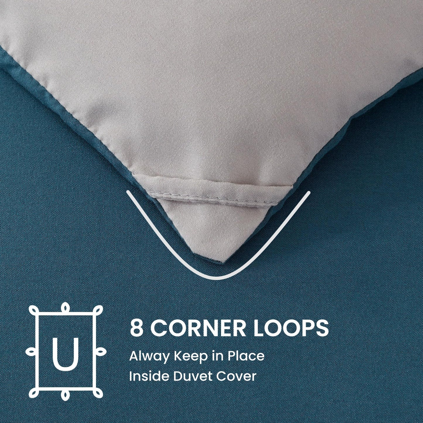 SLEEP ZONE Comforter Duvet Insert, Queen Size Quilted Reversible Comforters, Soft All Season Duvet, Down Alternative Breathable Bedding with 8 tabs, 2 Sides Teal Gray 88 x 88 Inches