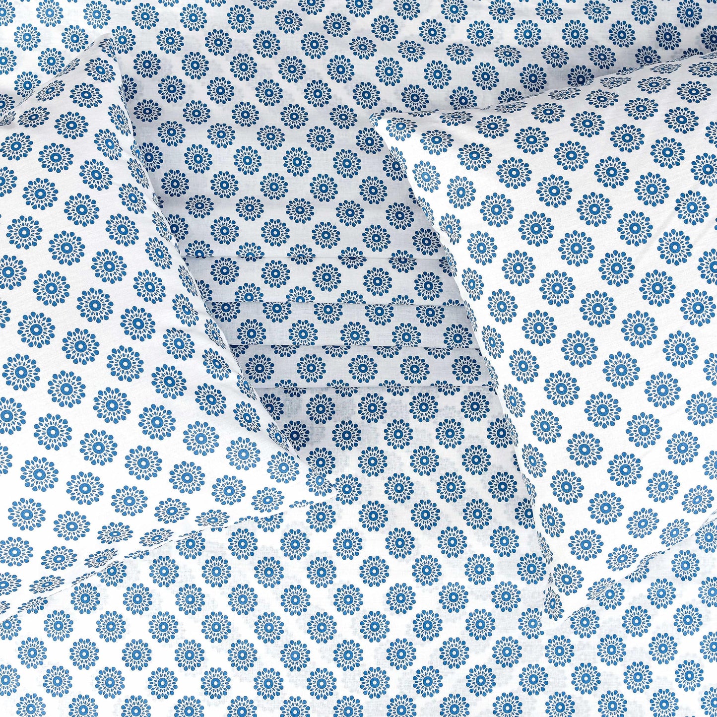 Sleepdown Cotton Bed Sheet Set - Mandalas Blue, Queen